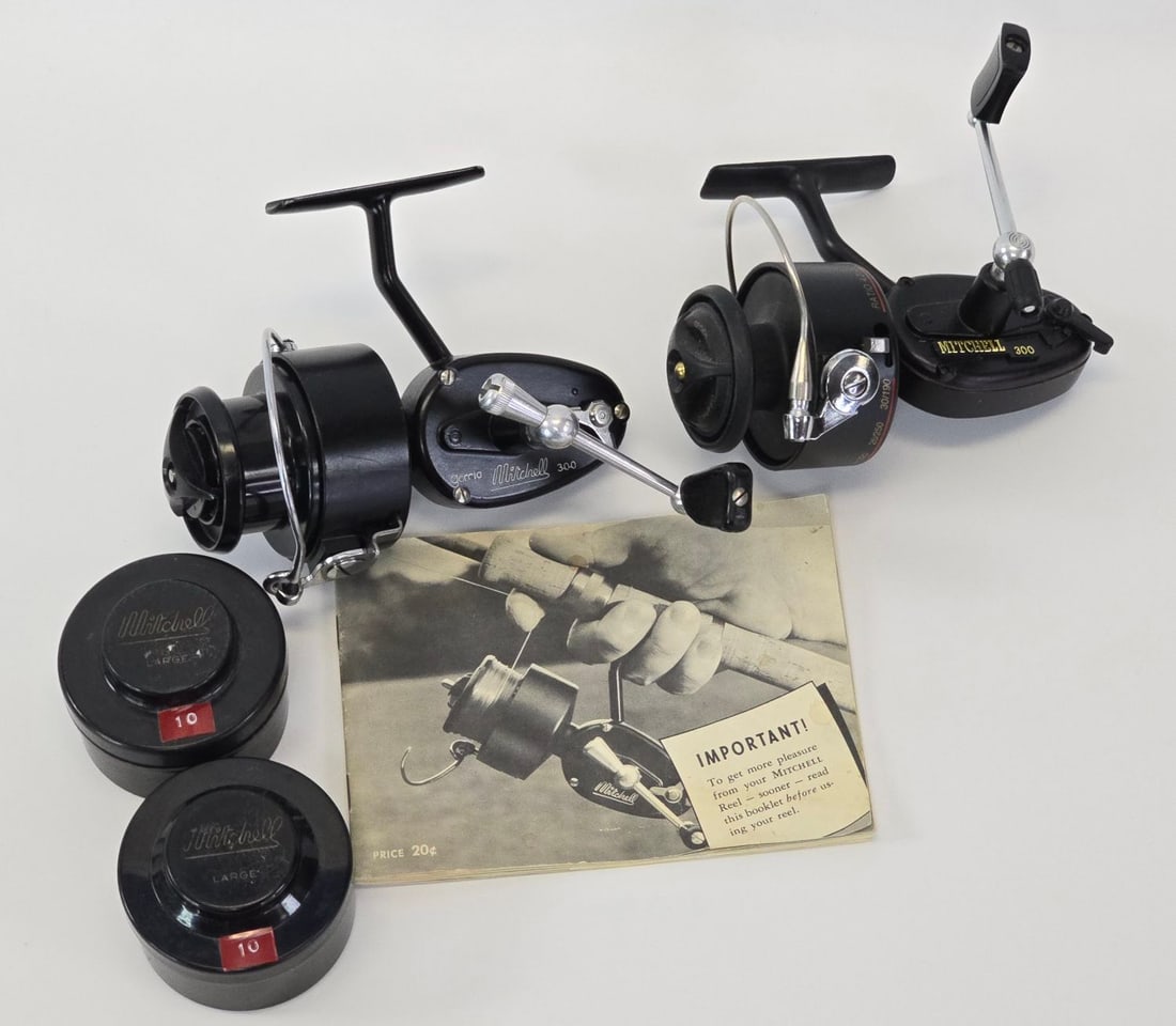 Mitchell Garcia 300 series made in France & a Mitchell 300 made in Taiwan, booklets & 2 spare (1 of 14)