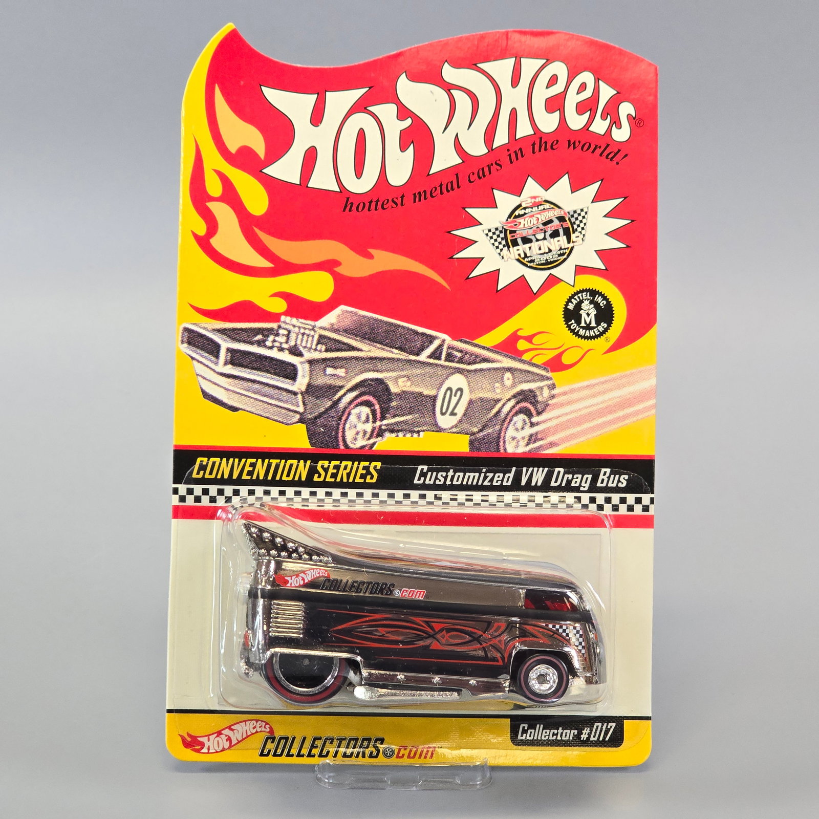 Hot Wheels Collectors Nationals Drag Bus: Card: has light surface vein in upper center and a protector ding at top edge Blister/Bubble: looks to be clear and firmly attached, little to no wear Item: unopened
