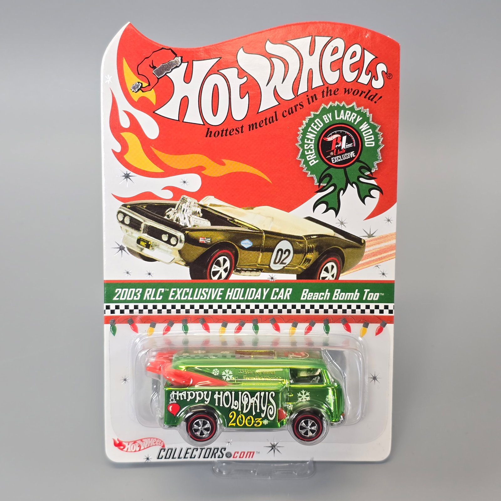 Hot Wheels RLC 2003 Holiday Exclusive Beach Bomb Too: Card: excellent with light bow top to bottom Blister/Bubble: looks to be clear and firmly attached, little to no wear Item: unopened, no notable damage or wear