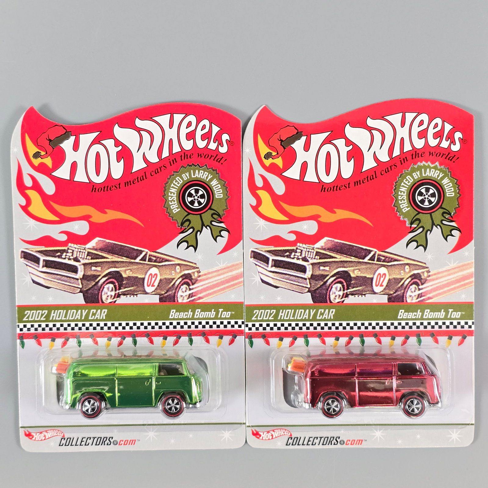 Hot Wheels 2002 Holiday exclusive Beach Bomb Too pair: Includes: both a red and a green variation Cards: excellent with no notable damage Blister/Bubbles: looks to be clear and firmly attached, little to no wear <
