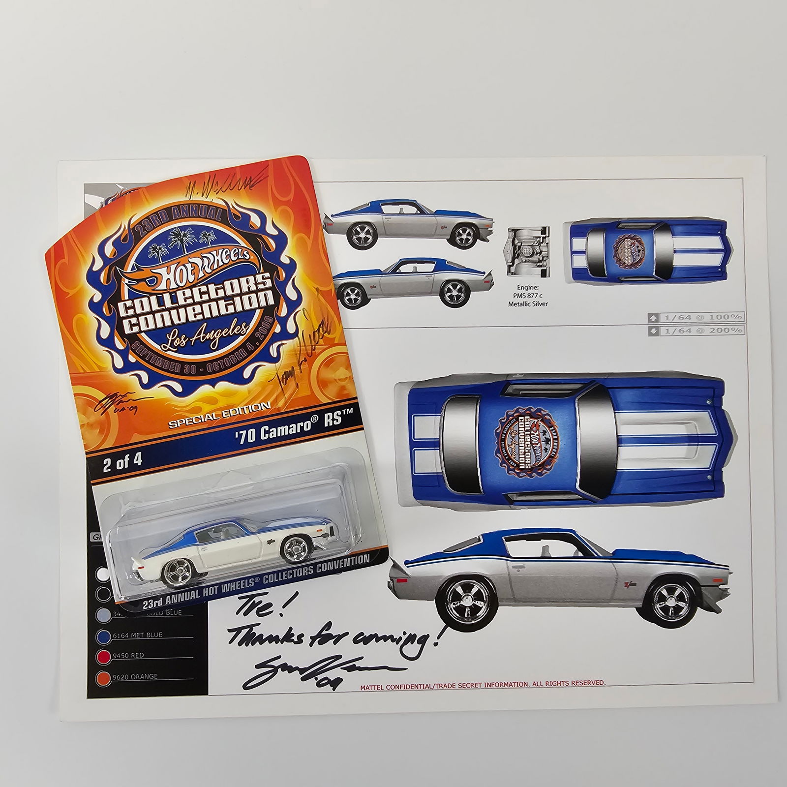 Hot Wheels 23rd Collectors Convention Camaro with signed e sheet and card (1 of 5)