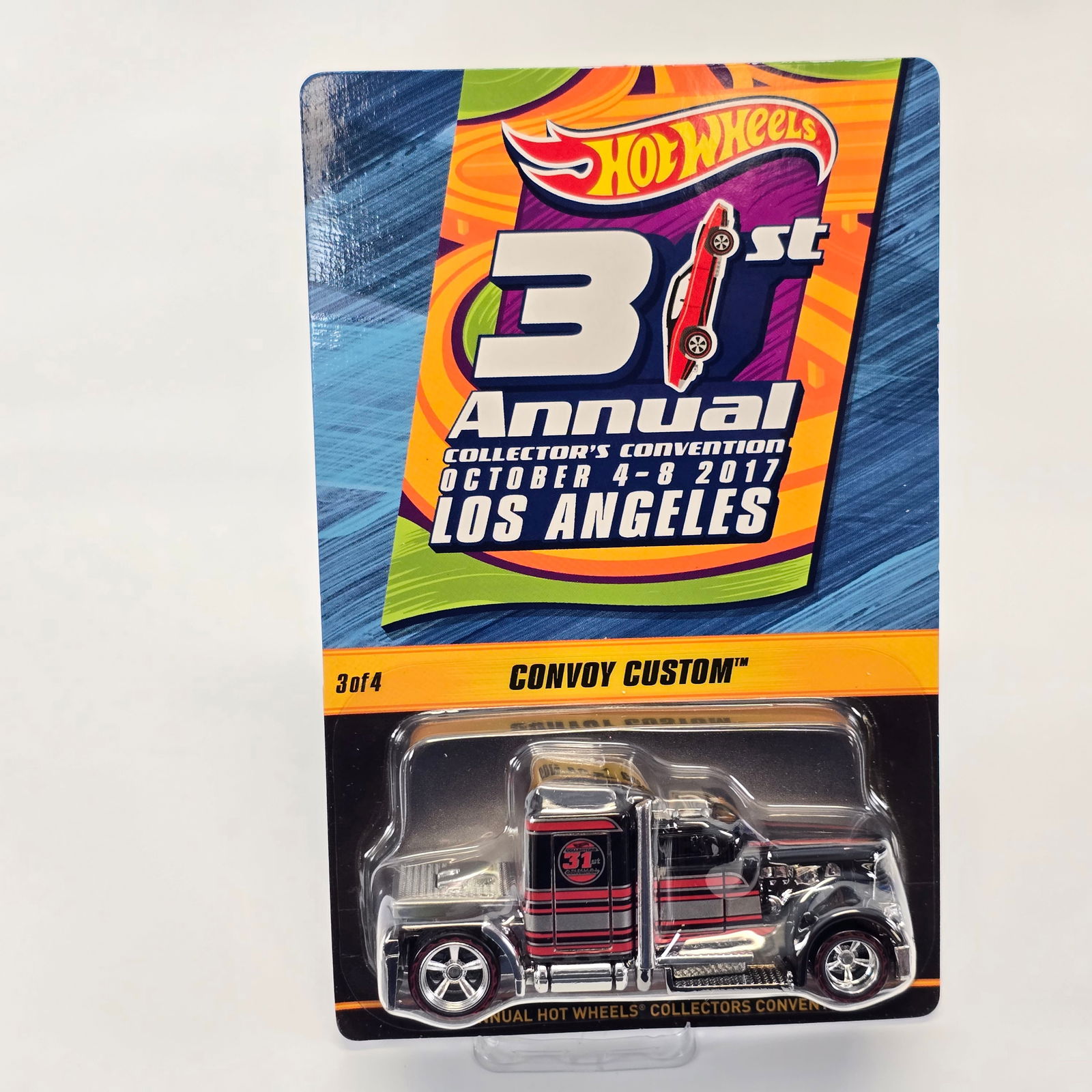 Hot Wheels Convention Convoy Custom: Hot Wheels 31st Collectors Convention Convoy Custom Card: Excellent with no issues of note Blister/Bubble: clear, crack free and firmly attached to the card Item: unopened, no notable damage or wea