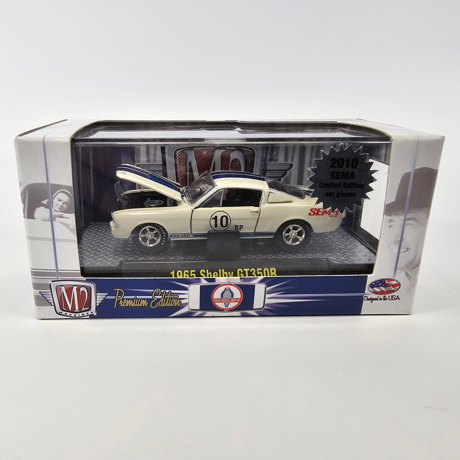 M2 SEMA exclusive Platinum '65 Shelby GT350R: M2 Platinum 2010 SEMA exclusive 1965 Shelby GT350R Box: Excellent with no issues of note Blister/Bubble: clear, crack free Item: unopened, no notable damage or wear, looks new