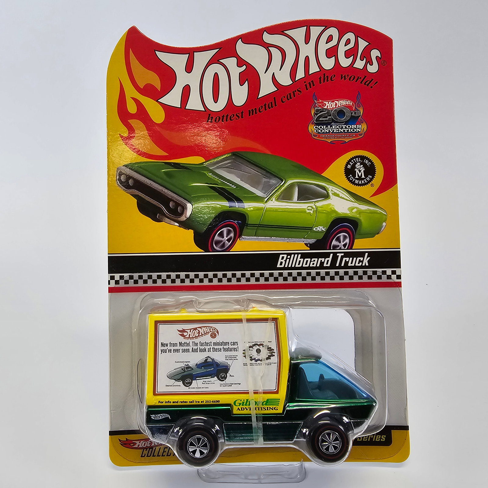 Hot Wheels Convention Billboard Truck: Hot Wheels 20th Collectors Convention Billboard Truck Card: Very giood, this one has some curl to the card as seen in the photos Blister/Bubble: clear, crack free and firmly attached to the card Item: