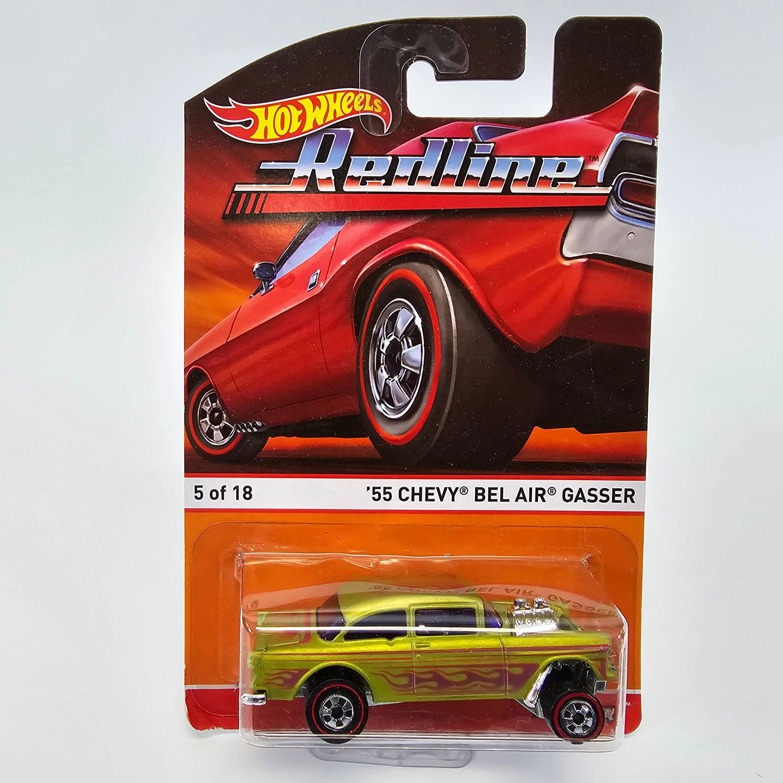 Hot Wheels Redline Bel Air Gasser: Hot Wheels Redline '55 Chevy Bel Air Gasser Card: good but bottom left corner has separation and bottom edge has wear as seen in the photos Blister/Bubble: clear, crack free and firmly attached to th