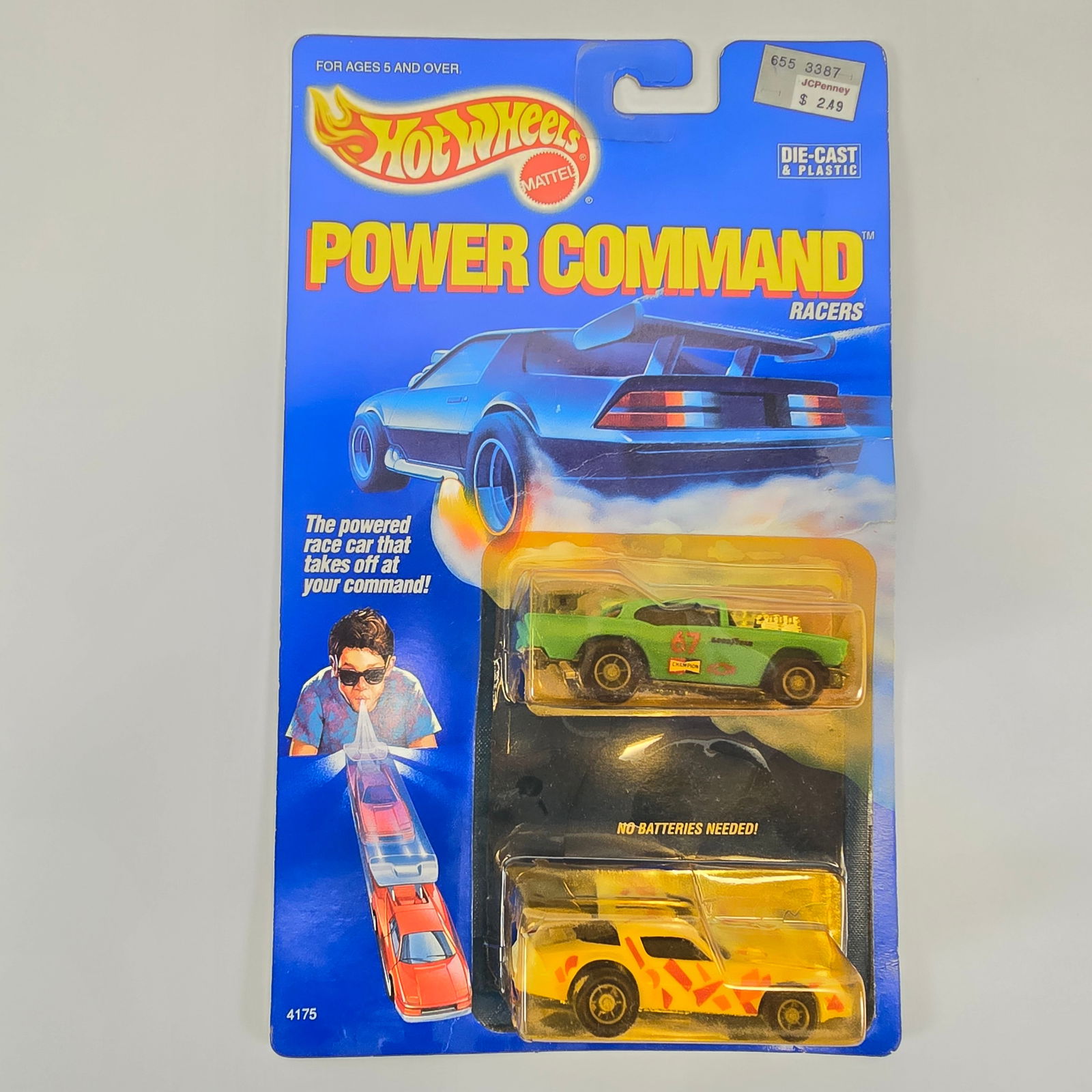 Hot Wheels Power Command Racers: Hot Wheels Power Command 2 pack including 1957 Chevy and Camaro Z28 Blister/Bubble: yellowed and bottom blister is completely broken around bottom and side edges allowing the car to be remo