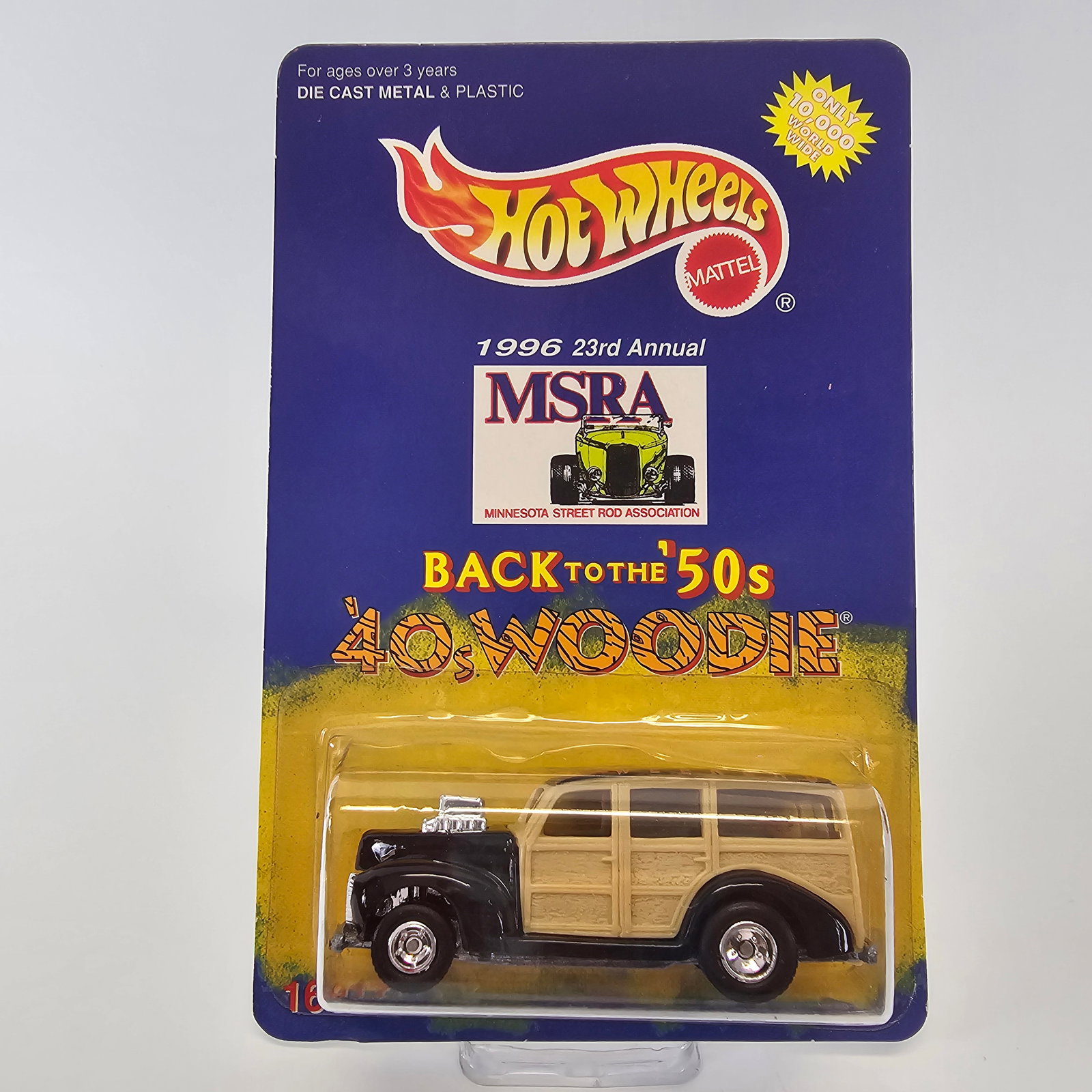 Hot Wheels 1996 MSRA '40s Woody: Hot Wheels 1996 23rd Annual MSRA Back to the 50's Weekend '40s Woodie Card: very good to excellent with no issues of note Blister/Bubble: looks to be clear, crack free and firmly attached, little to n