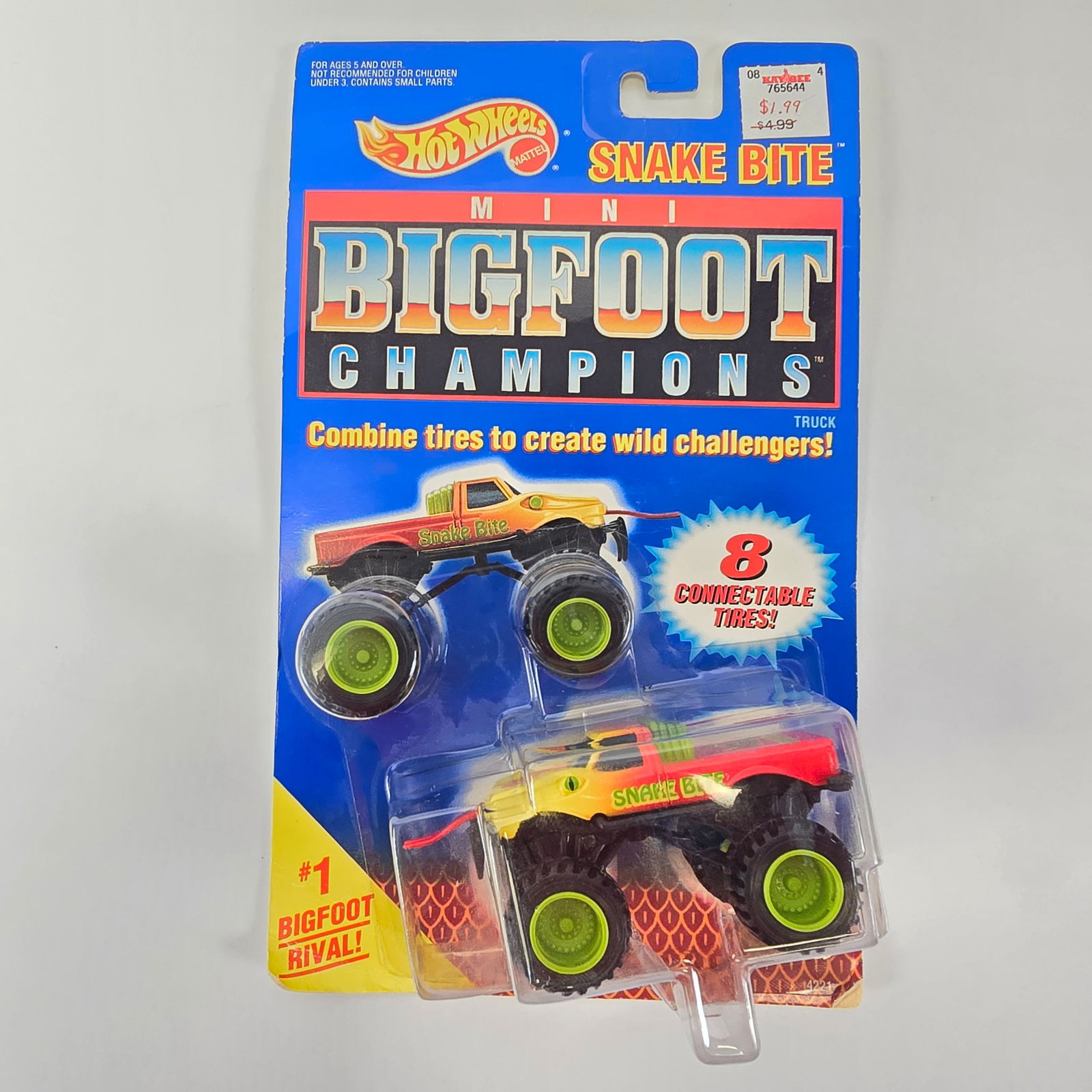 Hot Wheels Bigfoot Champions Snake Bite: Hot Wheels Bigfoot Champions Snake Bite Card: very good with minor edge and corner wear as seen in the photos Blister/Bubble: looks to be clear, crack free and firmly attached Item: unopened, no