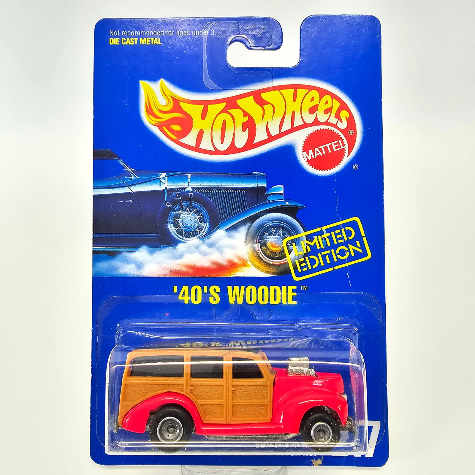 Hot Wheels Numbered Blue Card 40s Woodie: Hot Wheels '40s Woodie Numbered Blue Card #217 Pink Card: Looks to be good with minor corner and edgewear, vein on right side and tear in lower right corner as seen in photos Blister/Bubble: looks to