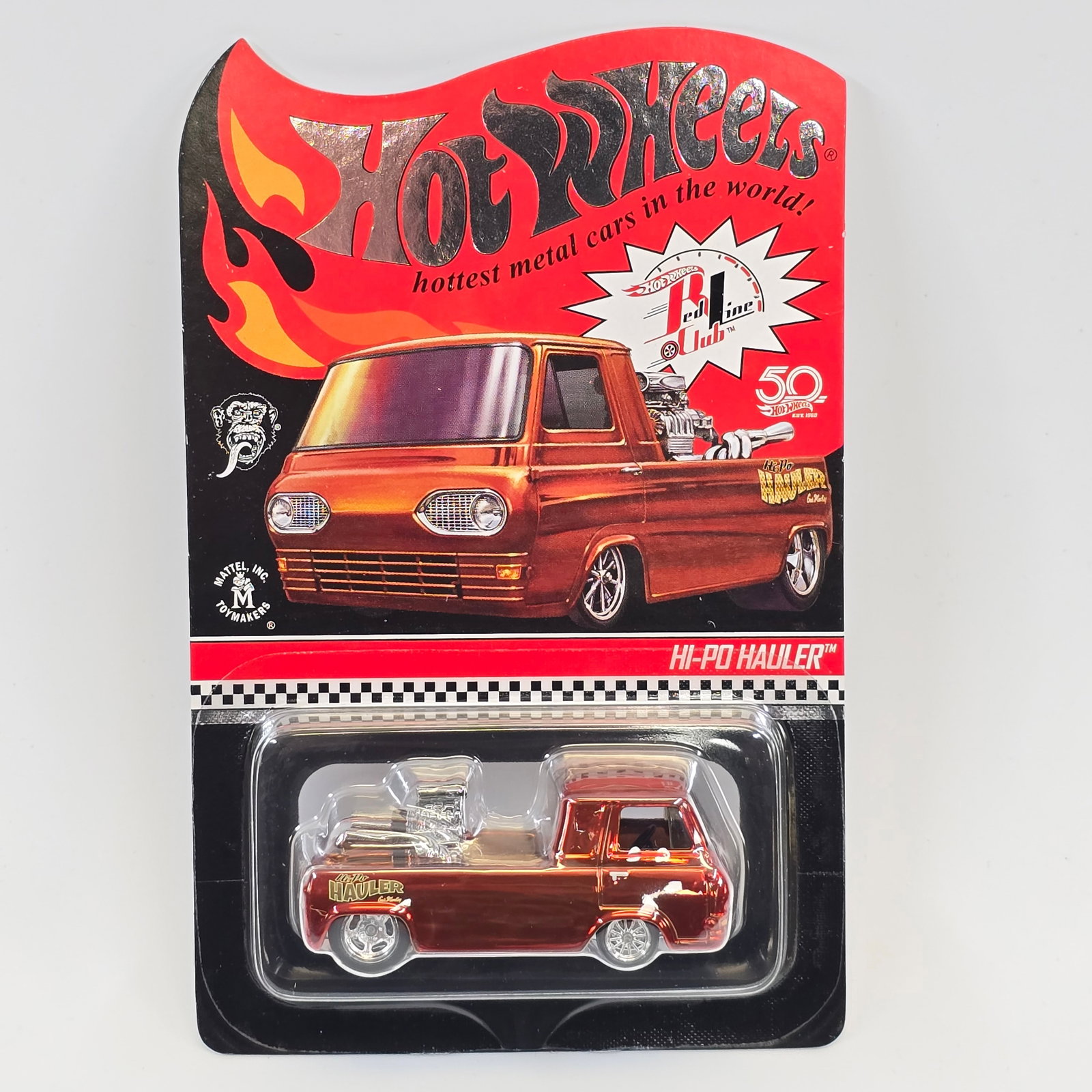 Hot Wheels RLC Hi-Po Hauler: 2018 Hot Wheels Red Line Club Exclusive Hi-Po Hauler, Spectraflame Burnt Orange w/"Gas Monkey" deco #03748/12000 Car-Looks to be in good condition with no notable wear. Paint, tampos, glass,