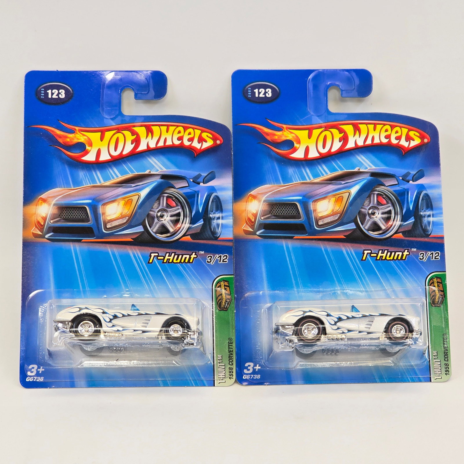 Hot Wheels Corvette TH Variation lot: 2005 Hot Wheels T-Hunt Series 1958 Corvette Lot of (2) variations including: -Blackwall Real Riders -Redline Real Riders Cars-appear to be in good condition with no notable wear. Paint, tampos, glass,