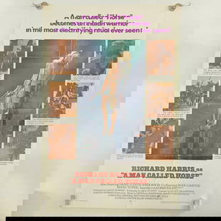 A Man Called Horse Movie Poster: 1970 A Man Called Horse Original 1 Sheet Folded Movie Poster Poster was stored folded and has subsequent wear include creasing, pin holes, ink marks on back, and fading.&nbsp;