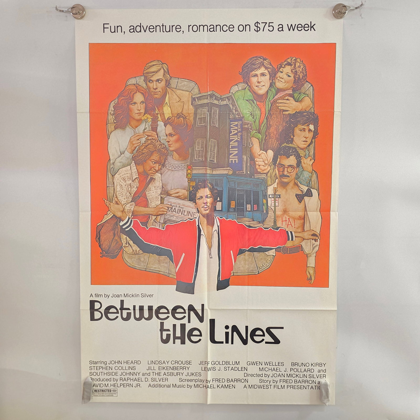 Between the Lines Movie Poster: 1977 Between The Lines Original Folded 1 Sheet Movie Poster Poster was stored folded and has subsequent creases/wear such as light yellowing, pin holes, and wear along folded edge. 