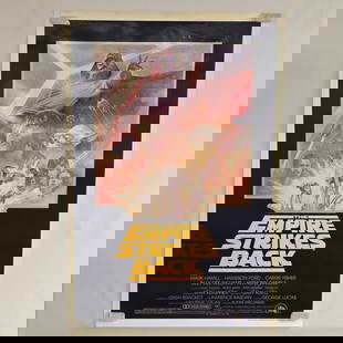 The Empire Strikes Back One Sheet Movie Poster: The Empire Strikes Back One Sheet Movie Theatre Poster from the Summer of 1981 Poster has some yellowing and light wear as to be expected with age/use/storage. Small scuffs in upper right habd portion