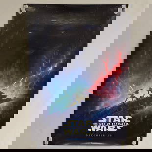 The Rise of Skywalker One Sheet: Star Wars The Rise of SkyWalker original Movie Theatre one sheet movie poster. Looks to be in overall good condition, artwork is nice and bright with just one small tear on theleft front facing edge n