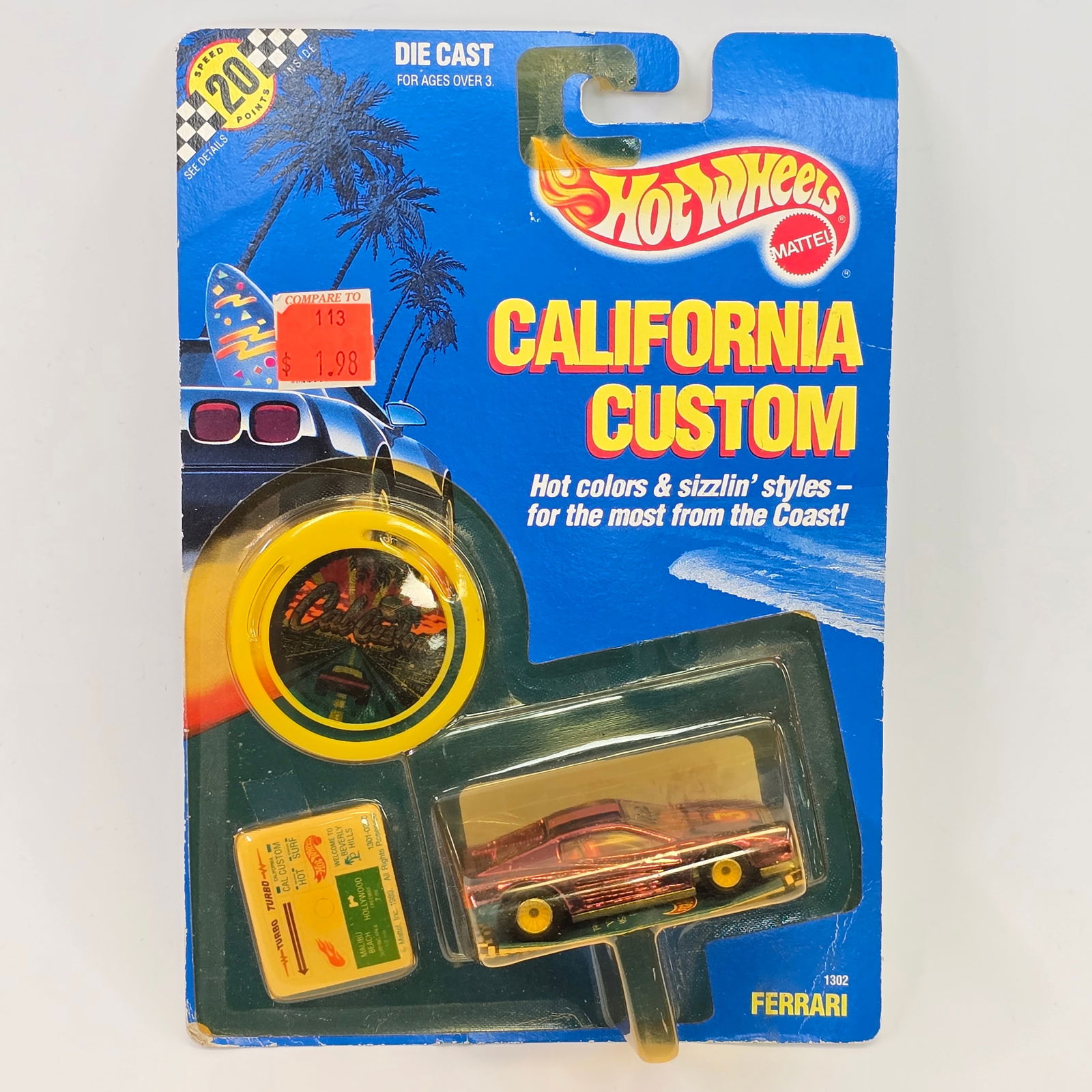 California Customs Ferrari: Hot Wheels California Customs Ferrari 512 Car- excellent with no issues Card- solid with light edge wear, minor wave Blister- appears yellowed but crack free and firmly attached to the card