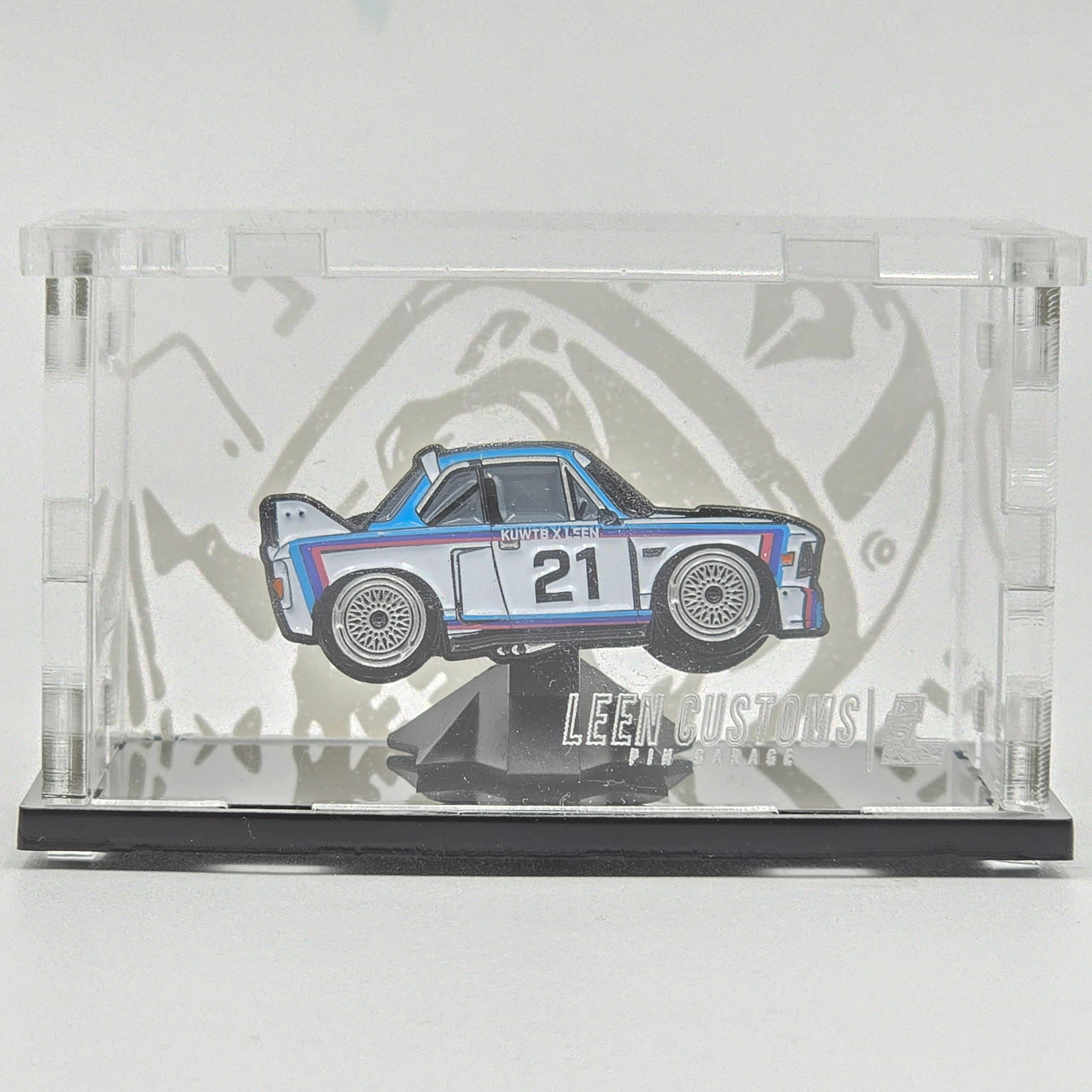 Leen Customs KUWTB BMW Pin: Leen Customs KUWTB BMW CSL car pin, limited edition 237/500. Like new in acrylic case.