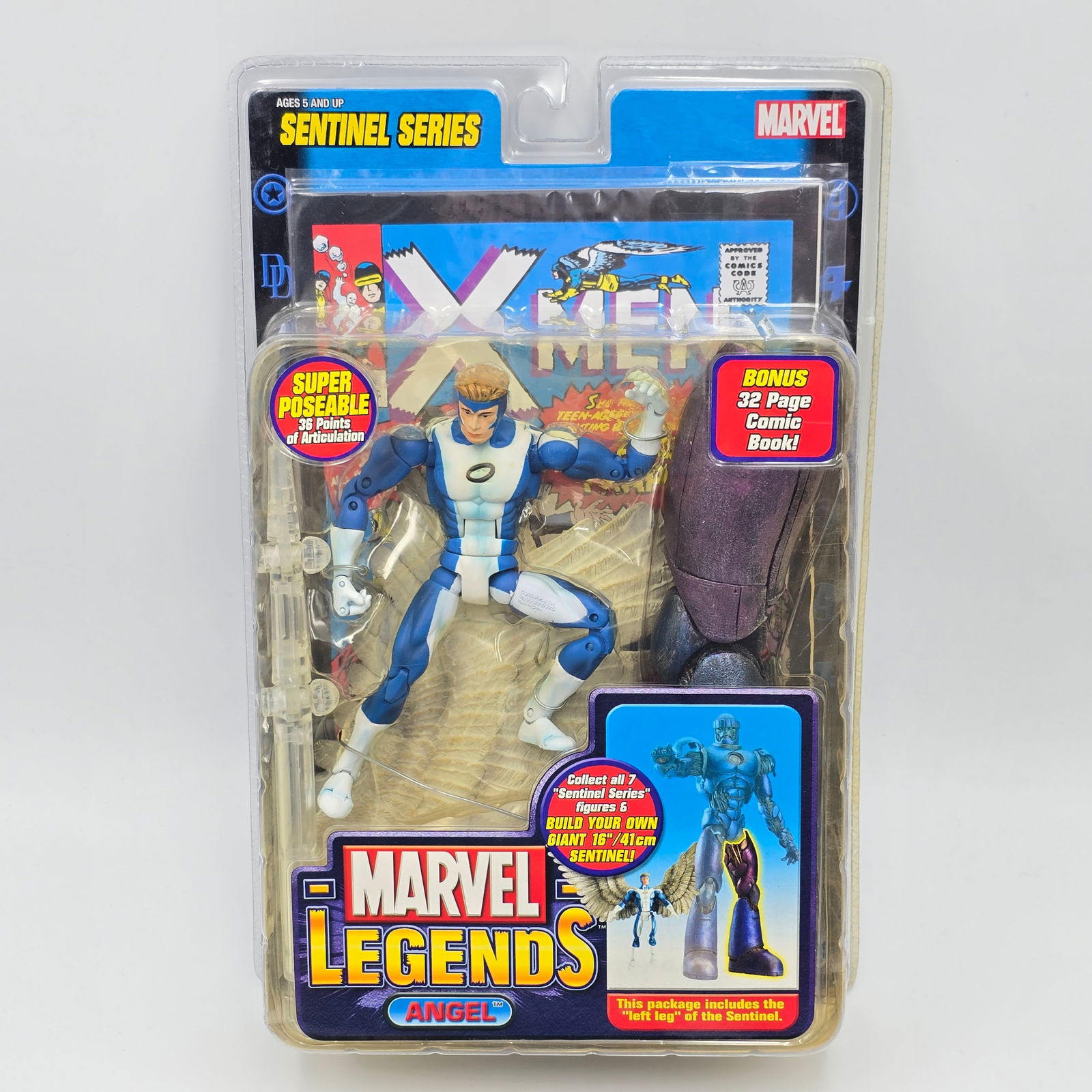 Marvel Legends Angel: Marvel Legends Sentinel Series Angel action figure. Figure is sealed in original package, package is excellent but inner plastic has some yellowing to it.