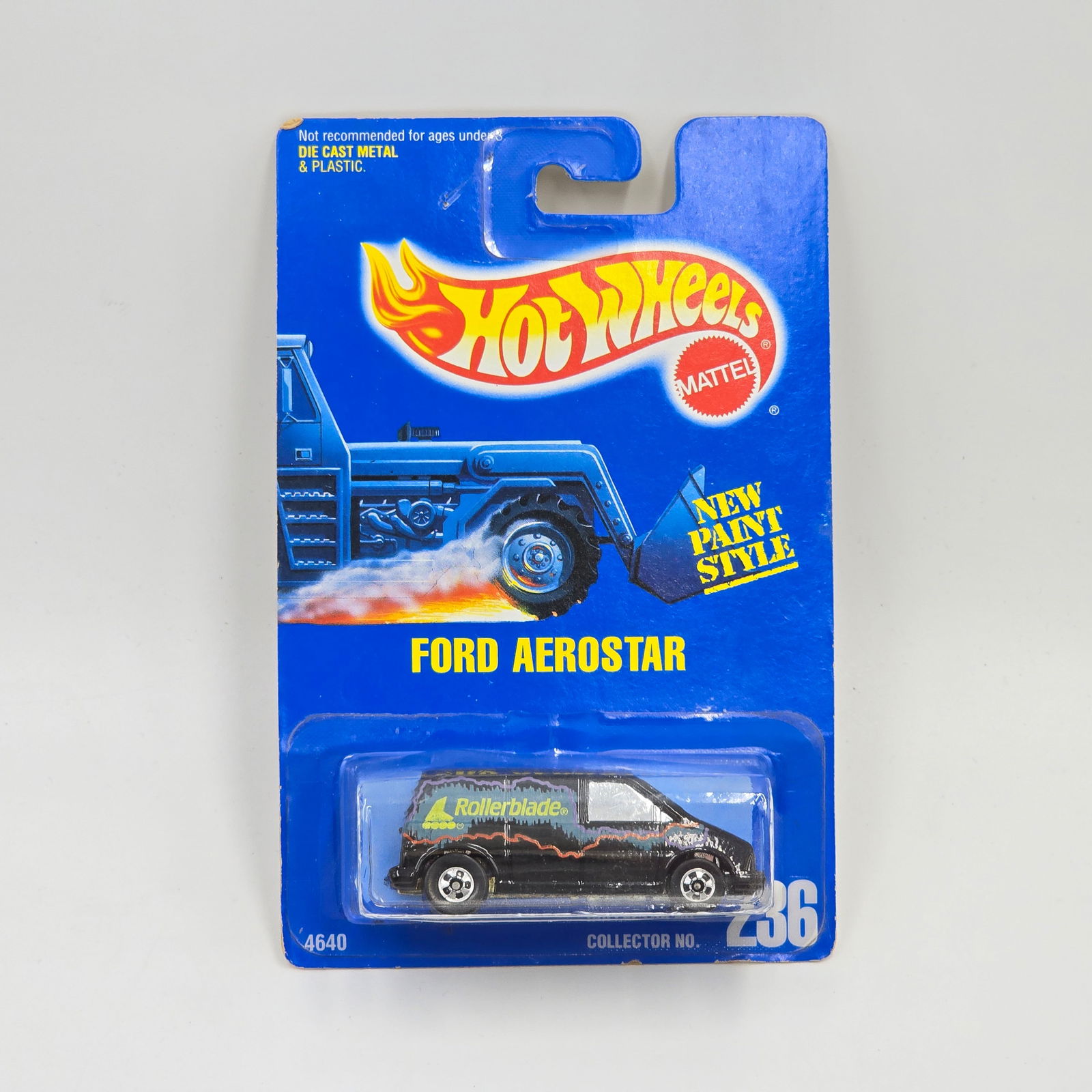 Hot Wheels blue card Ford: Hot Wheels Blue Card #236 Ford Aerostar - Rollerblade tampos Car: Excellent with no issues Card: Very good, it has mild edge and corner wear in spots Blister: Clear, crack free and firmly attache