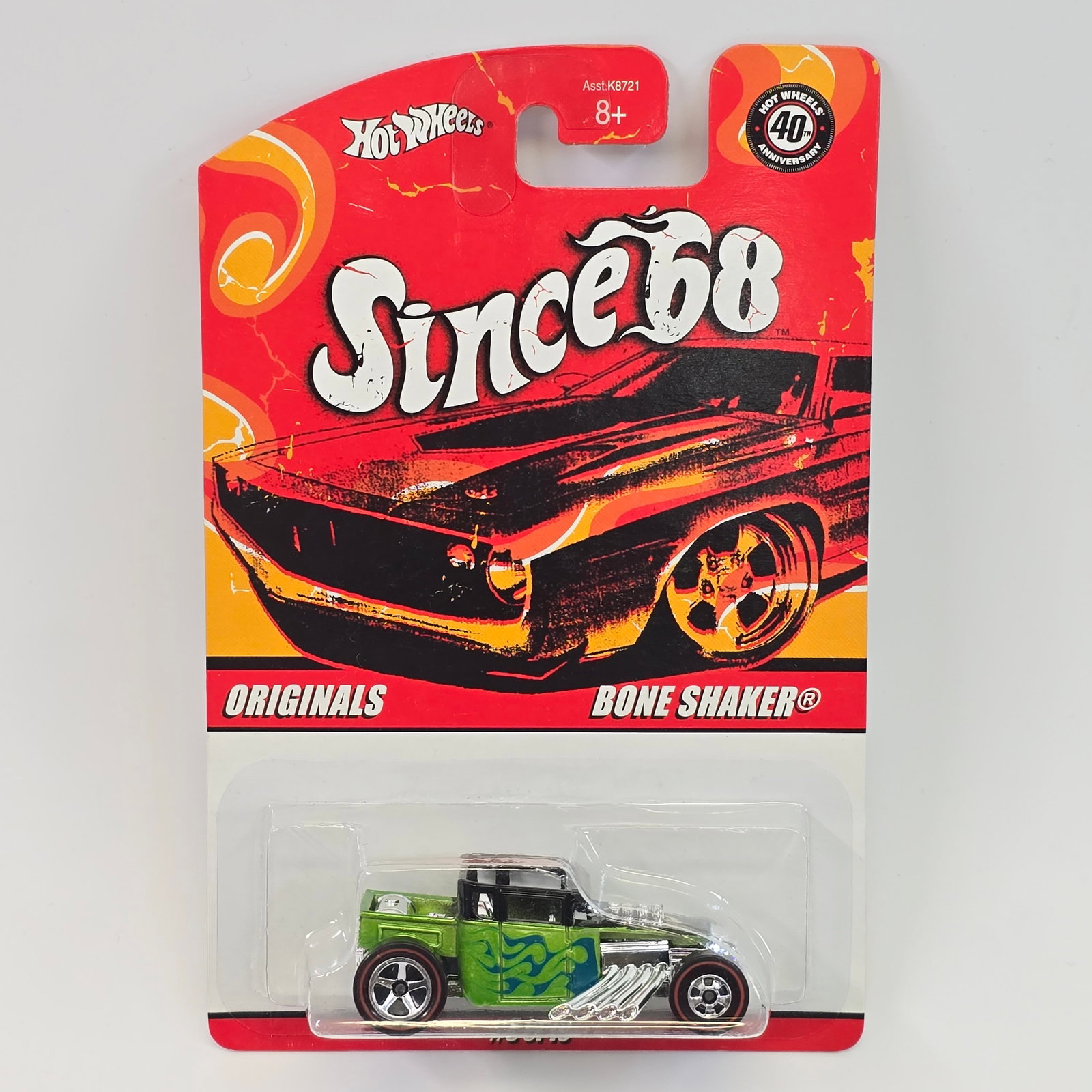 Hot Wheels Originals Bone Shaker: Hot Wheels Originals Since 68 Bone Shaker Car: Excellent with no issues of note Card: Excellent, may have light edge and or corner wear Blister: Clear, crack free and firmly attached to the card