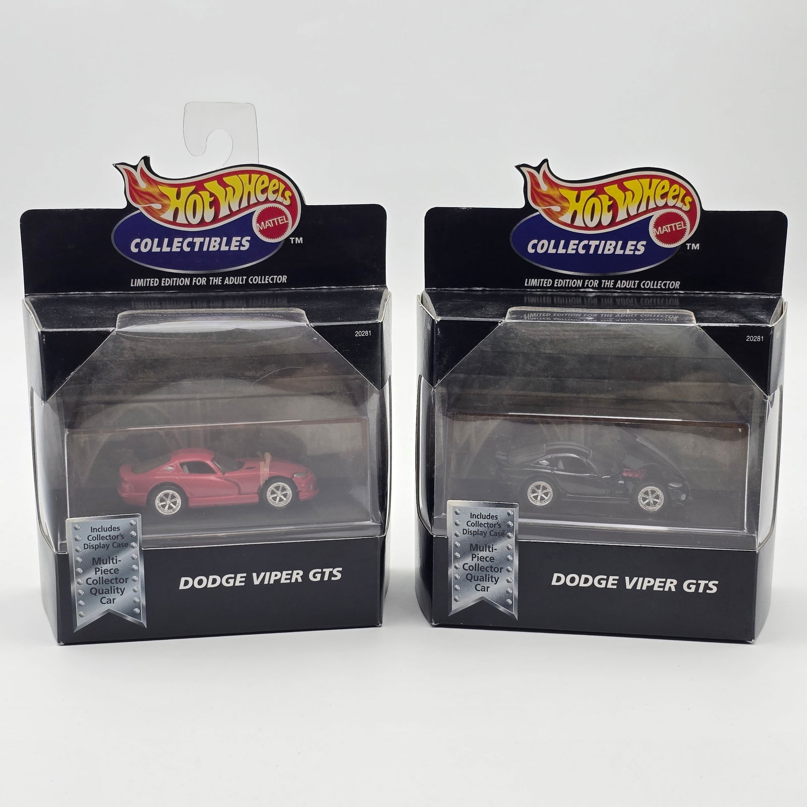 Hot Wheels Black Box Viper Pair: Hot Wheels Black Box Collectibles Viper GTS pair, Includes one each in red and black Cars look to be in good condition but the red does have the typical rubber band issues associated with these, so ma