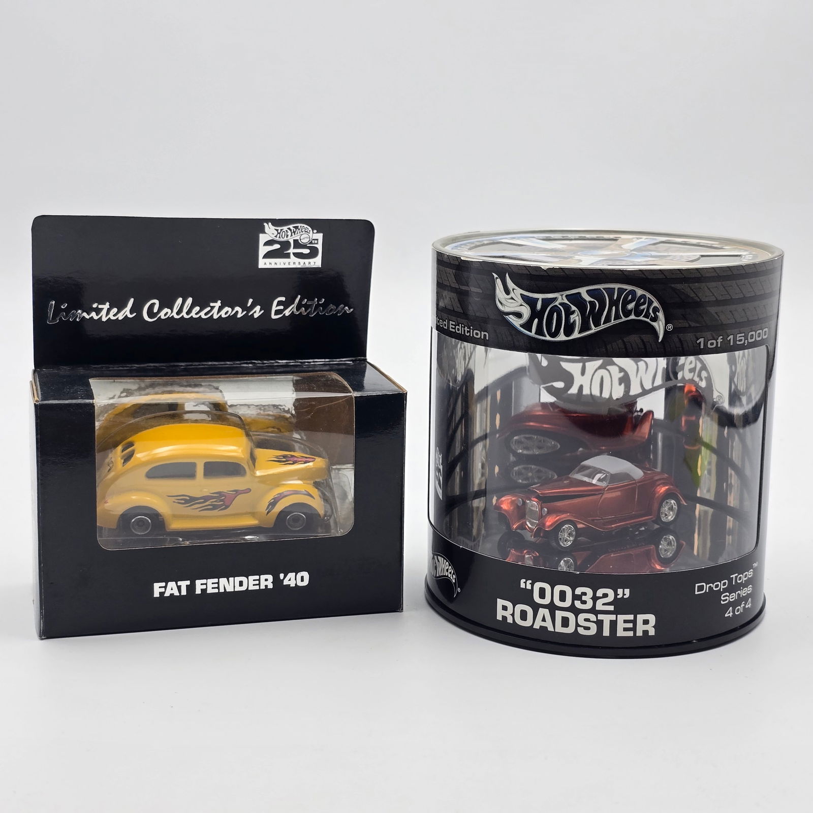 Hot Wheels Premium Pair: Hot Wheels Premium pair, includes a Black Box Fat Fender '40 and an Oil Can "0032 Roadster" Both cars appear excellent with no issues of note Packages on both are very good, they may have li