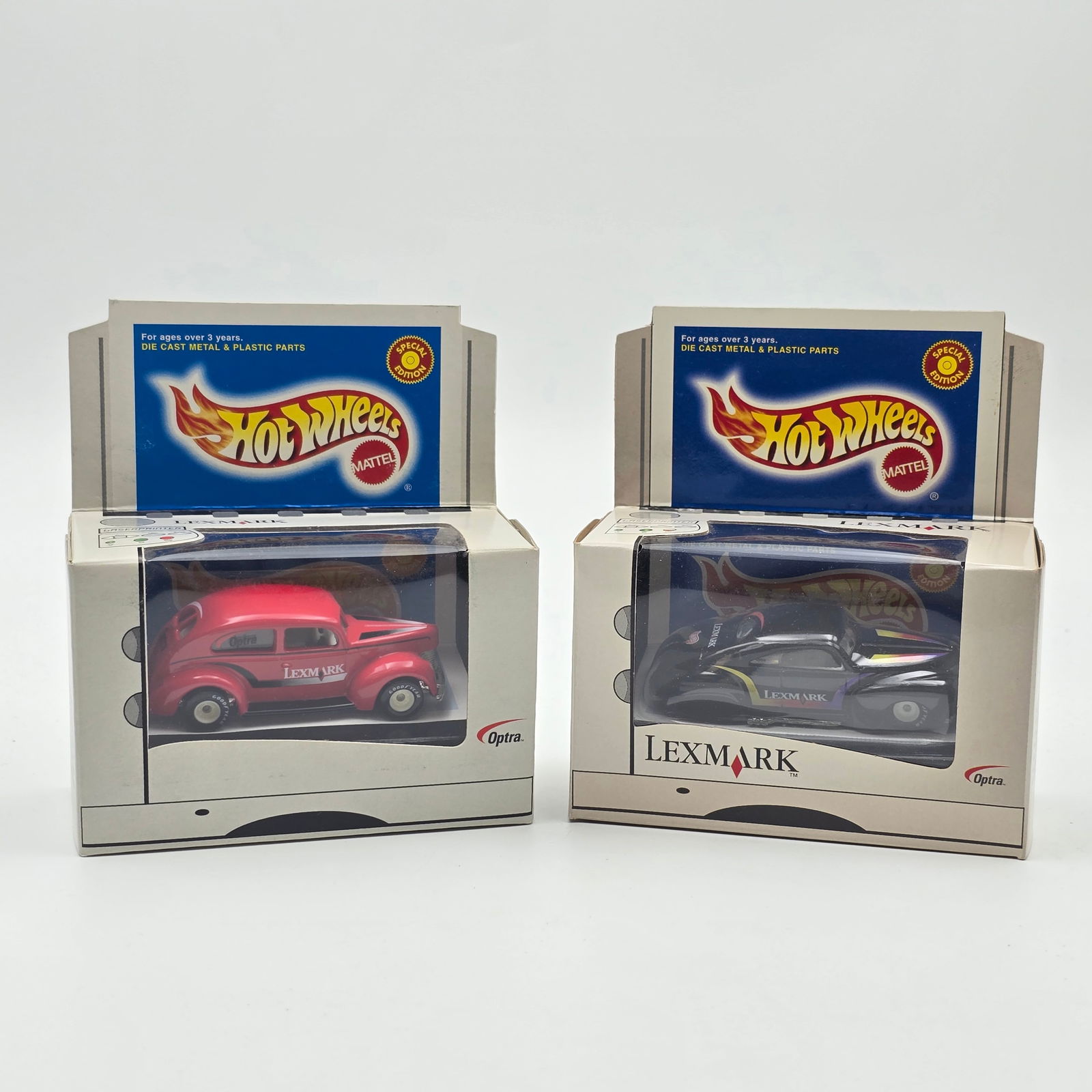 Hot Wheels Lexmark Boxed Pair: Hot Wheels Lexmark Boxed pair, includes re Fat Fender '40 and black Tail Dragger Both cars are excellent with no issues of note Boxes are excellent showing little to no signs of wear