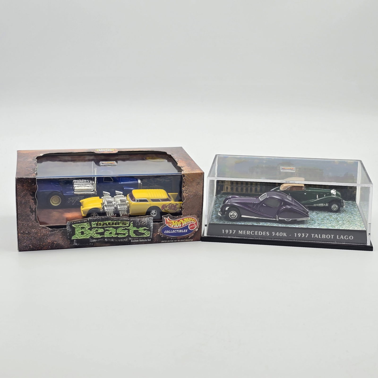 Hot Wheels Collectibles 2 Pack Pair: Hot Wheels Collectibles 2 Pack pair, includes Bauer's Beasts and 1937 European Touring Classics Cars look to be in great condition with no issues of note. Check photos for full description. Box of