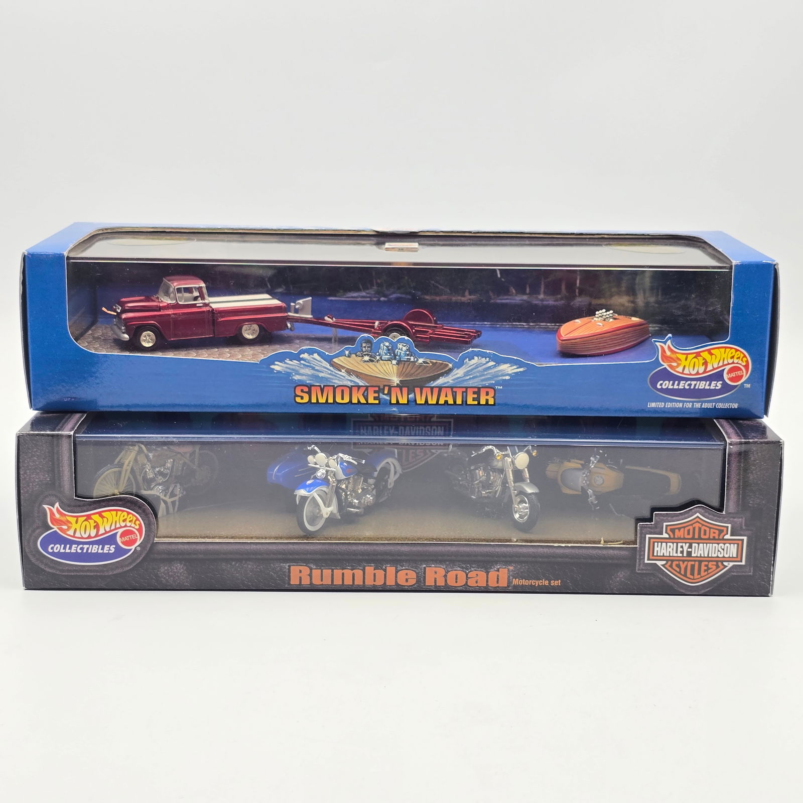 Hot Wheels Collectibles Multi Car Set Pair: Hot Wheels Multi car set pair, includes - Smoke 'N Water set and Rumble Road set Cars look to be in good condition but do have the typical rubber band issues associated with these, bands may or may no