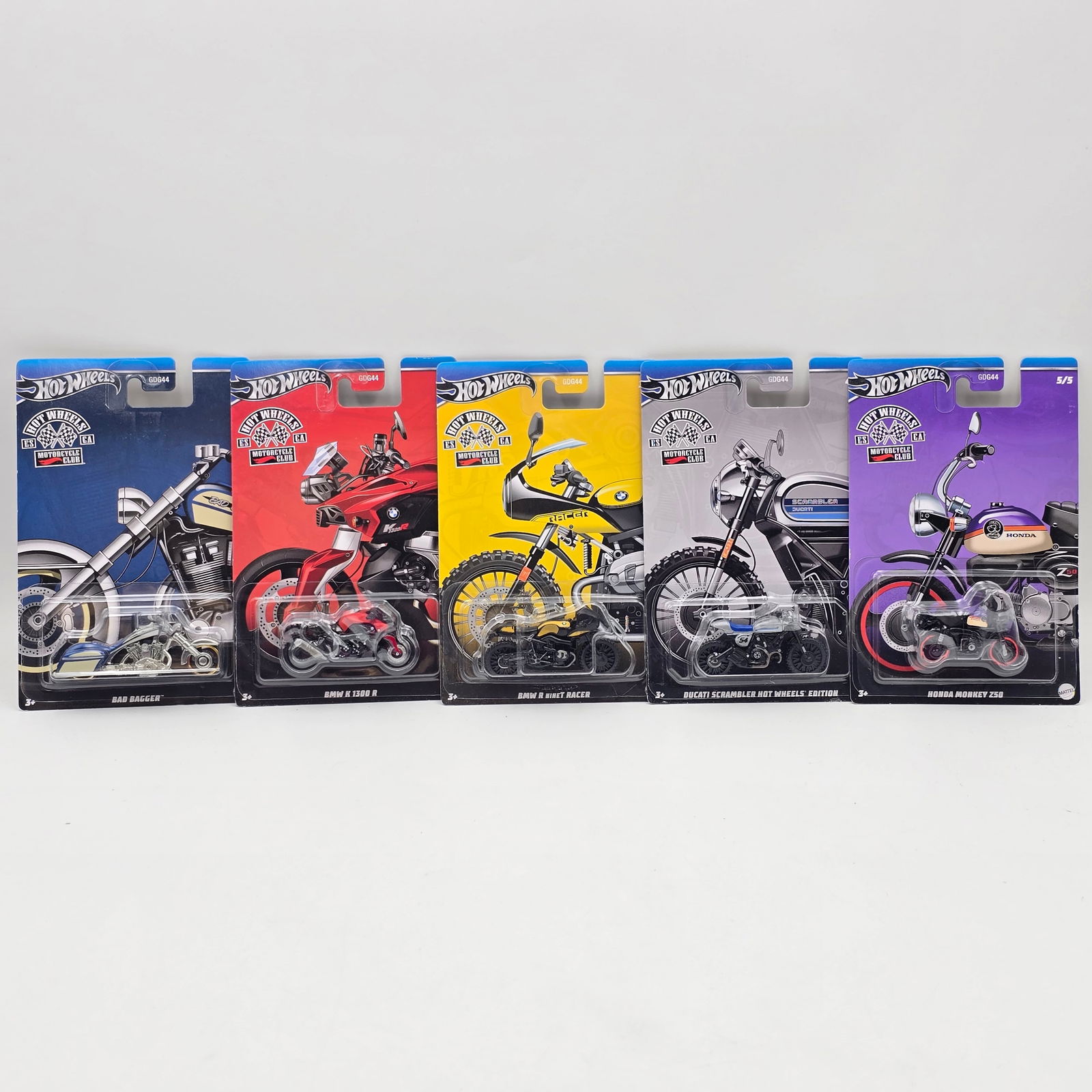 Hot Wheels Motorcycle Club Set: Hot Wheels Motorcycle Club complete set of 5 All motorcycles appear to be in excellent condition All cards are very good, may have minor edge wear in spots Blisters are clear, crack free and firmly at