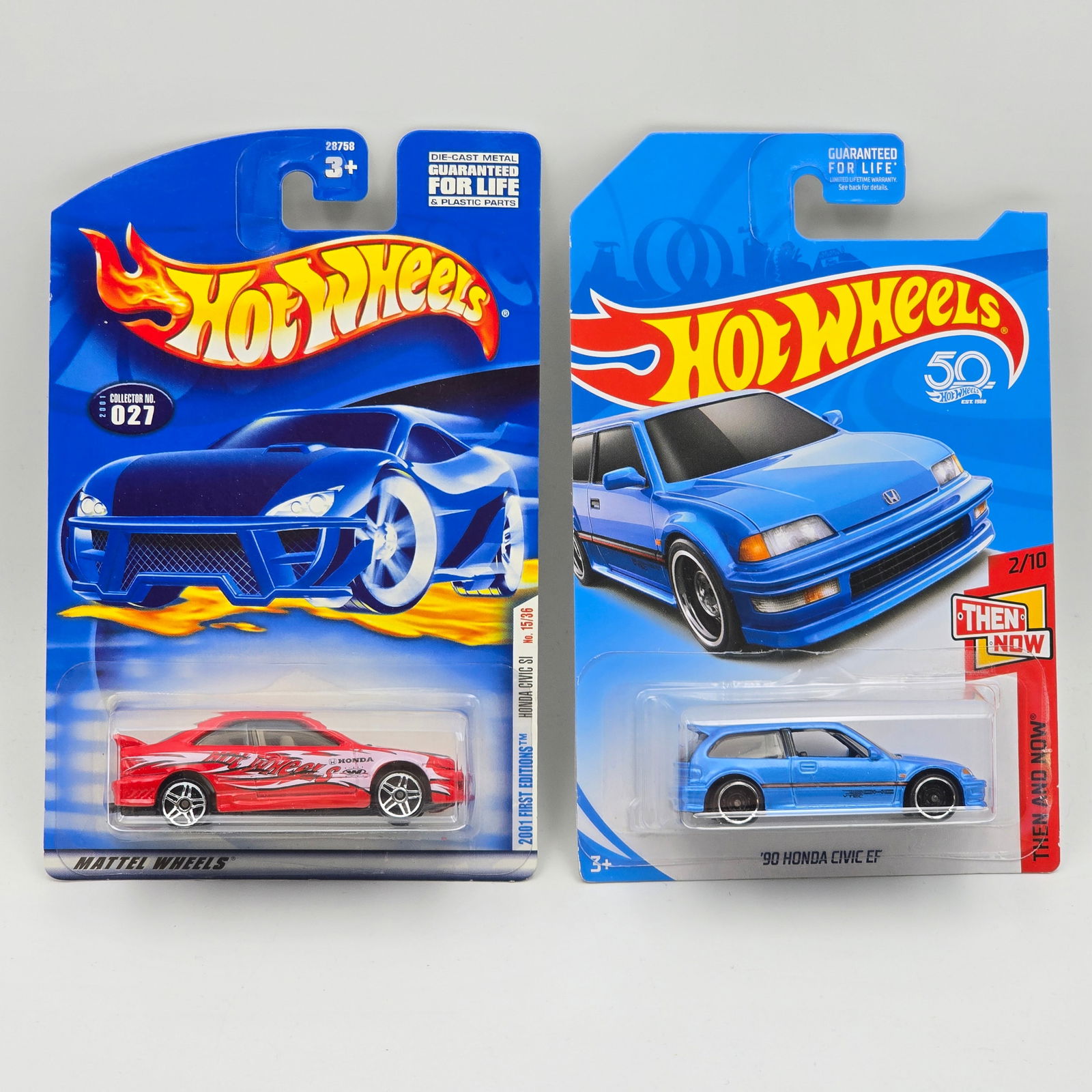 Hot Wheels Honda Civic Pair: Hot Wheels Honda Civic Pair, includes - 2001 First Editions Civic SI and Then and Now Kmart exclusive 90 Honda Civic EF All cars appear excellent with no issues of note Cards are good but may have sc