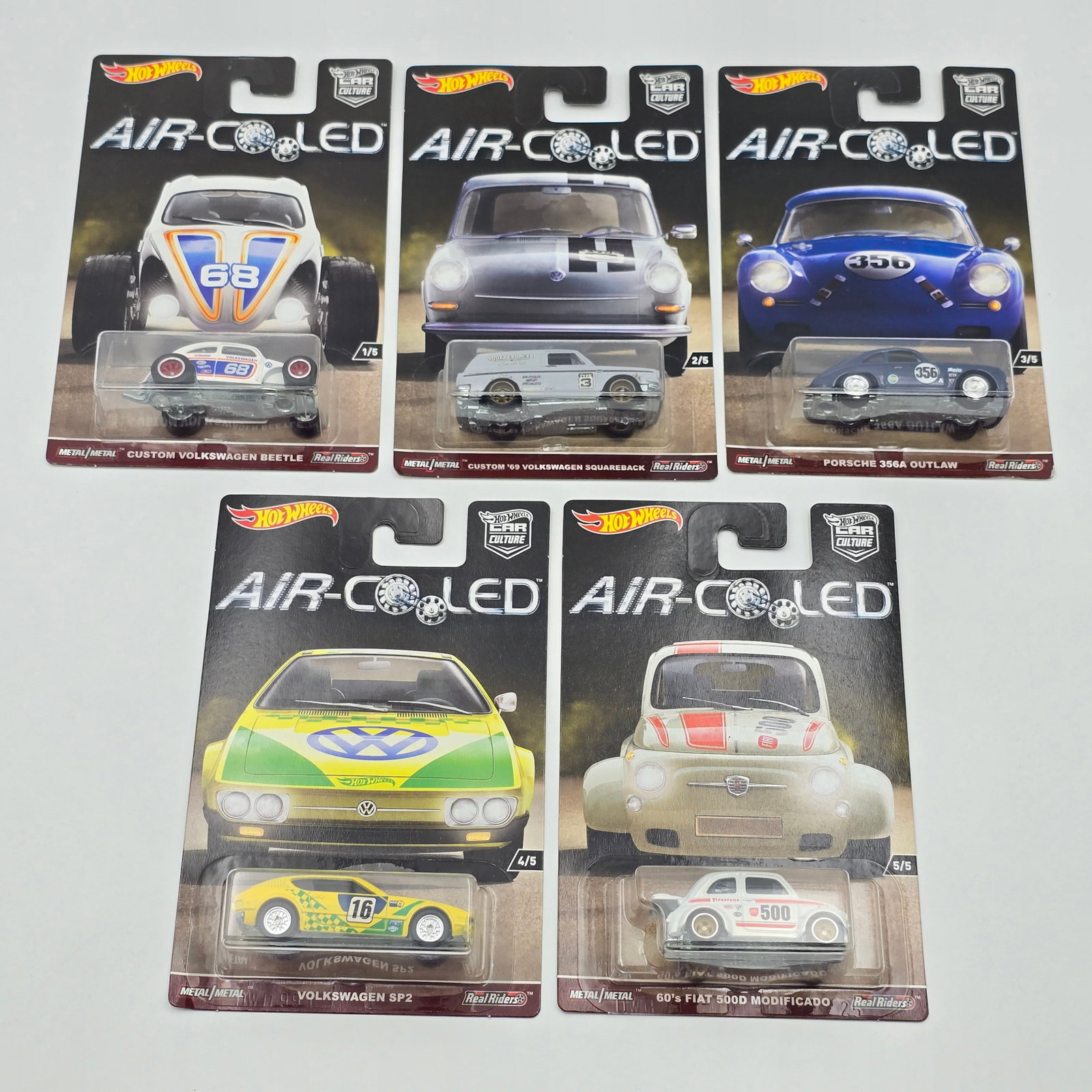 Hot Wheels Premium 5 car set Car Culture Air Cooled includes Custom Volkswagen Beetle, Custom 69: All cars appear excellent with no issues of note Cards are good but may have scattered spots of corner and edgewear, check photos Blisters are clear, crack free and firmly attached