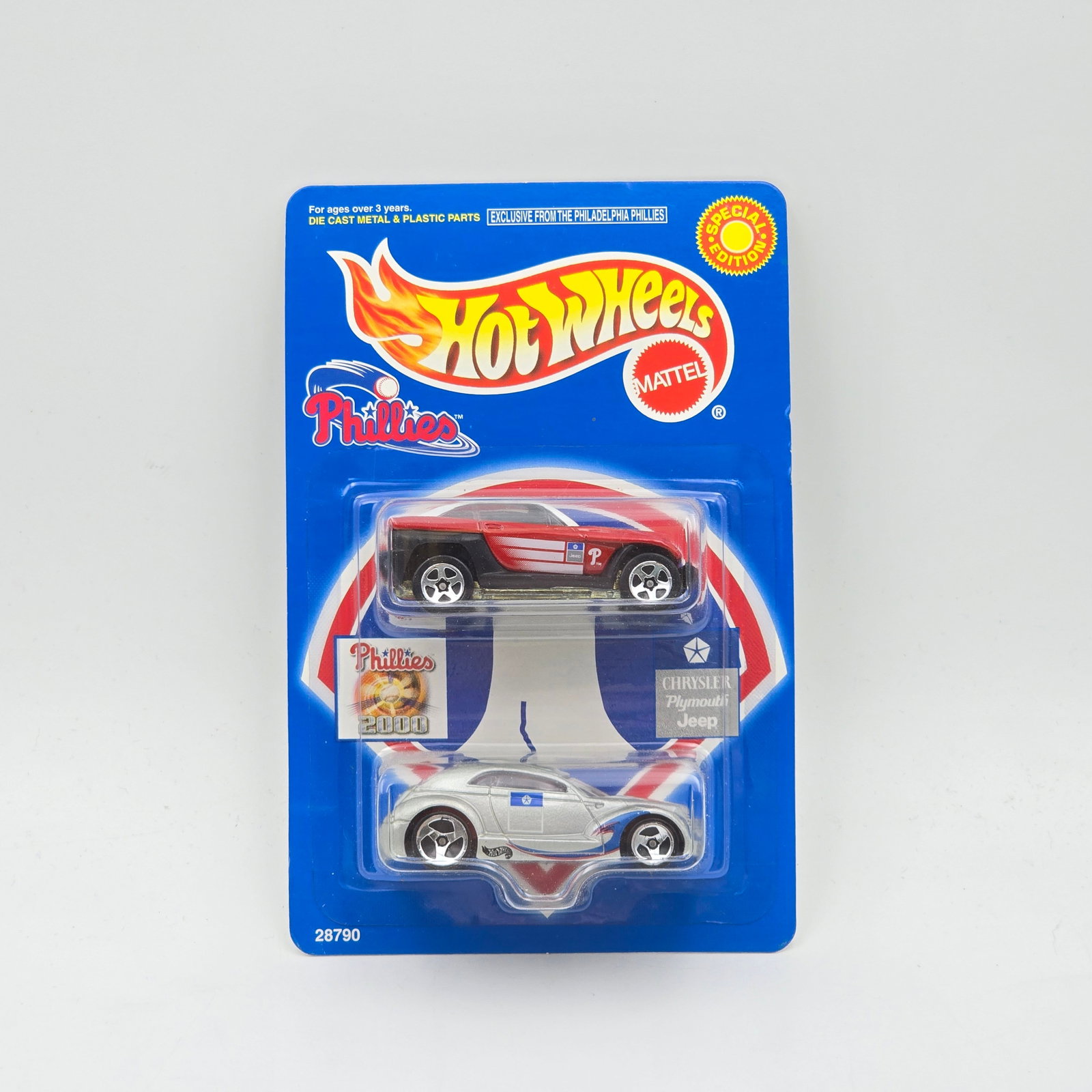 Hot Wheels Phillies 2 Pack: Hot Wheels Game Day Phillies 2 pack Cars are excellent with no issues Card is good but may have light edge and/or corner wear in spots, please check photos Blister is clear and crack free