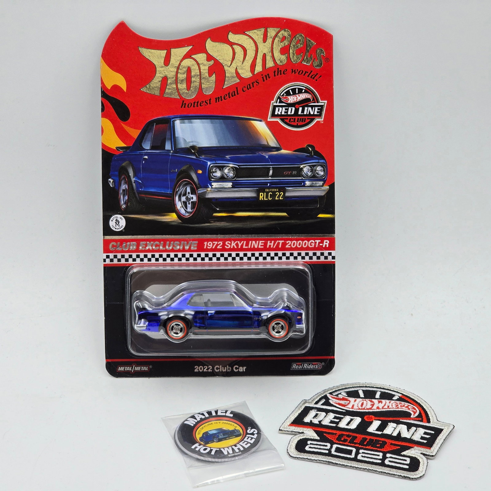 Hot Wheels RLC Skyline 2000GT-R: Hot Wheels RLC 2022 Club Car 1972 Skyline H/T 2000GT-R - includes Patch and Button Car is excellent with no issues Card appears excellent but may have edge and/or corner wear in spots, please check