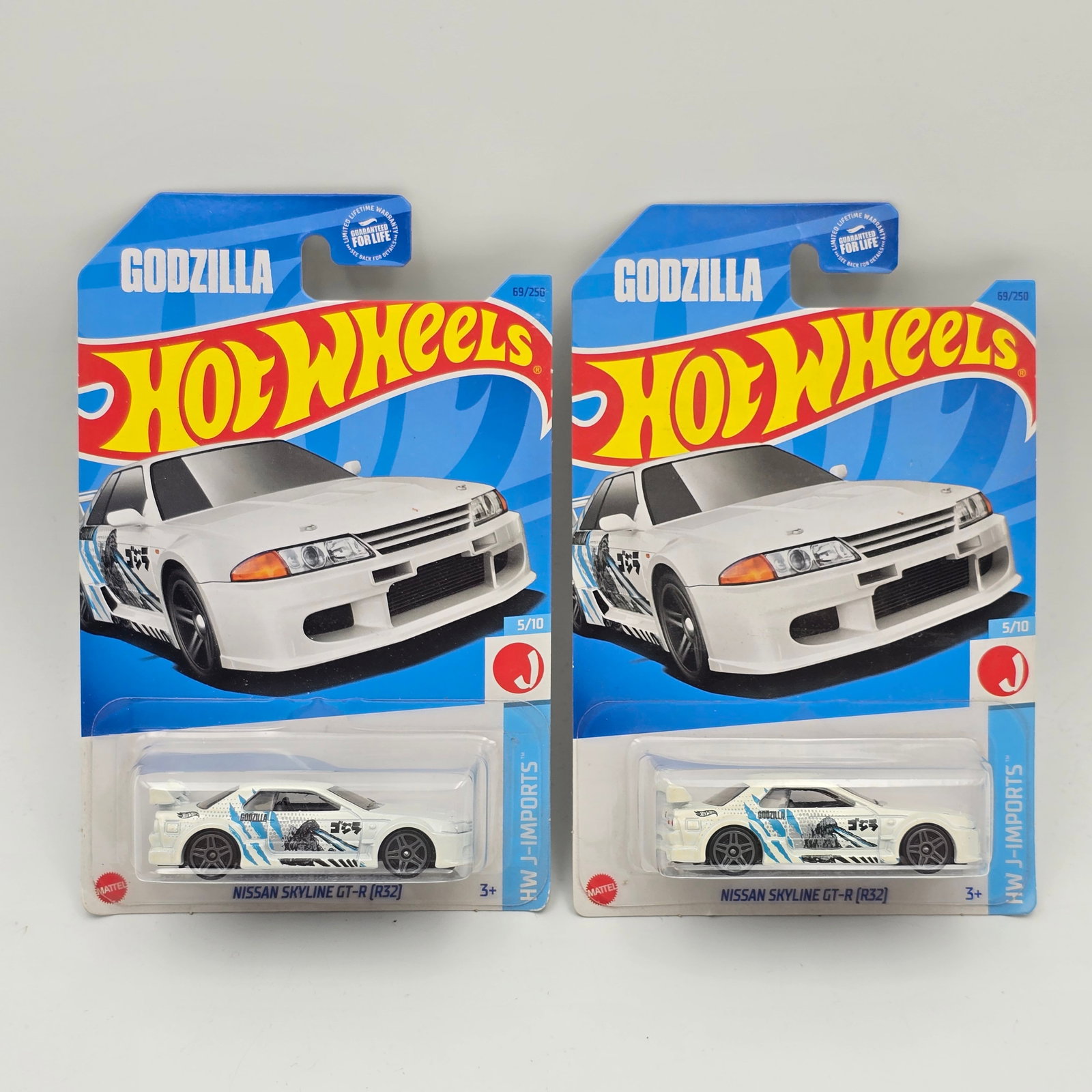 Hot Wheels Godzilla Nissan lot of 2: Hot Wheels Godzilla J-Mopars lot of 2 Nissan Skyline GT-R (R32) Cars are excellent with no issues Cards appear excellent but may have edge and/or corner wear in spots, please check photos Blister