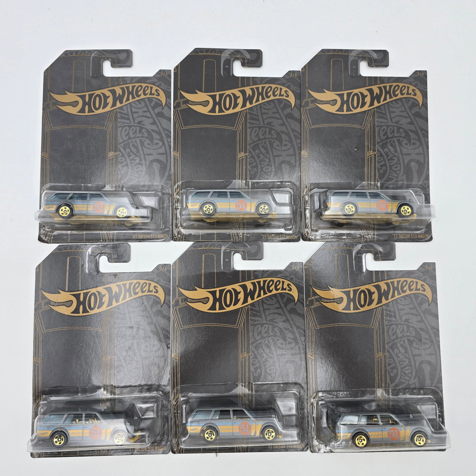 Hot Wheels Datsun 510 Wagon lot of 6: Hot Wheels Black Edition 71 Datsun 510 Wagon lot of 6 Cards appear very good but may have edge and/or corner wear in spots, please check photos Blisters are clear and crack free