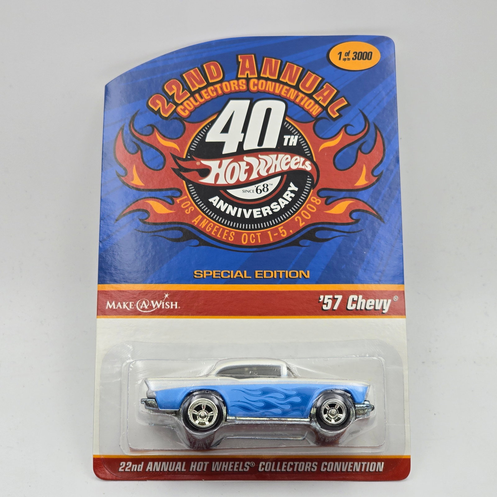 Hot Wheels RLC SE 57 Chevy: Hot Wheels RLC 22nd Annual Collectors Convention - Convention Series (40th Anniversary) Special Edition 57 Chevy - LE 1 of 3000 Car is excellent in sealed card Card is excellent, it may have edge a