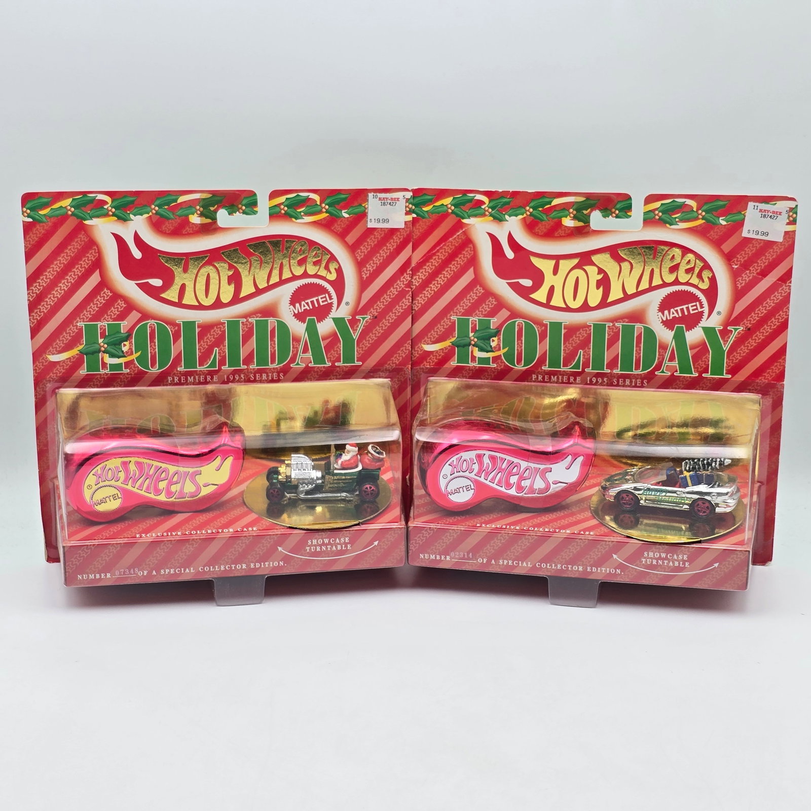 Hot Wheels Holiday Car Pair: Hot Wheels Pair of Holiday cars, includes - green T-Bucket (1995) and gold Chevy Camaro (1995) Cars are excellent in sealed packs Packs appear to be excellent, they may have minor wear in spots, pl