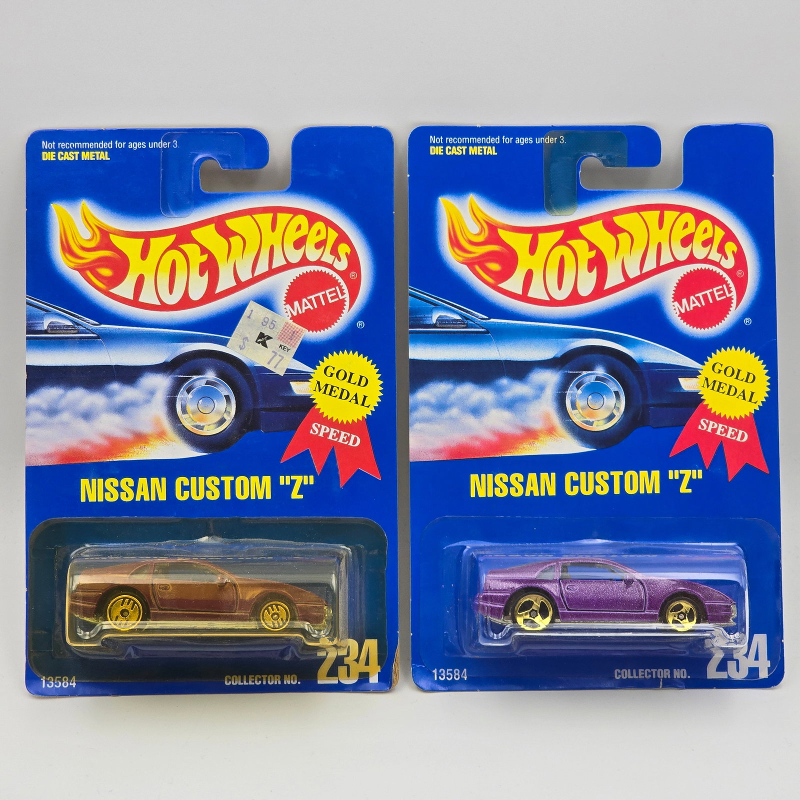 Hot Wheels Nissan Custom Z Pair: Hot Wheels #234 Nissan Custom Z Pair Two different wheel variations included - Ultra Hot and 3 - spoke Cars appear to be in good condition with no issues of note Cards are in good shape, may have mino