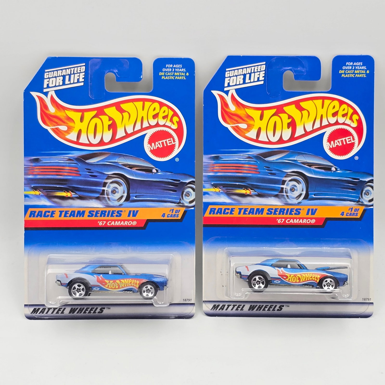 Hot Wheels 67 Camaro Pair: Hot Wheels Race Team IV 67 Camaro Pair Both have 5 - spoke wheels, the one is a reverse base (no Malaysia) variation, please check photos Cars appear to be in good condition with no issues of note Car