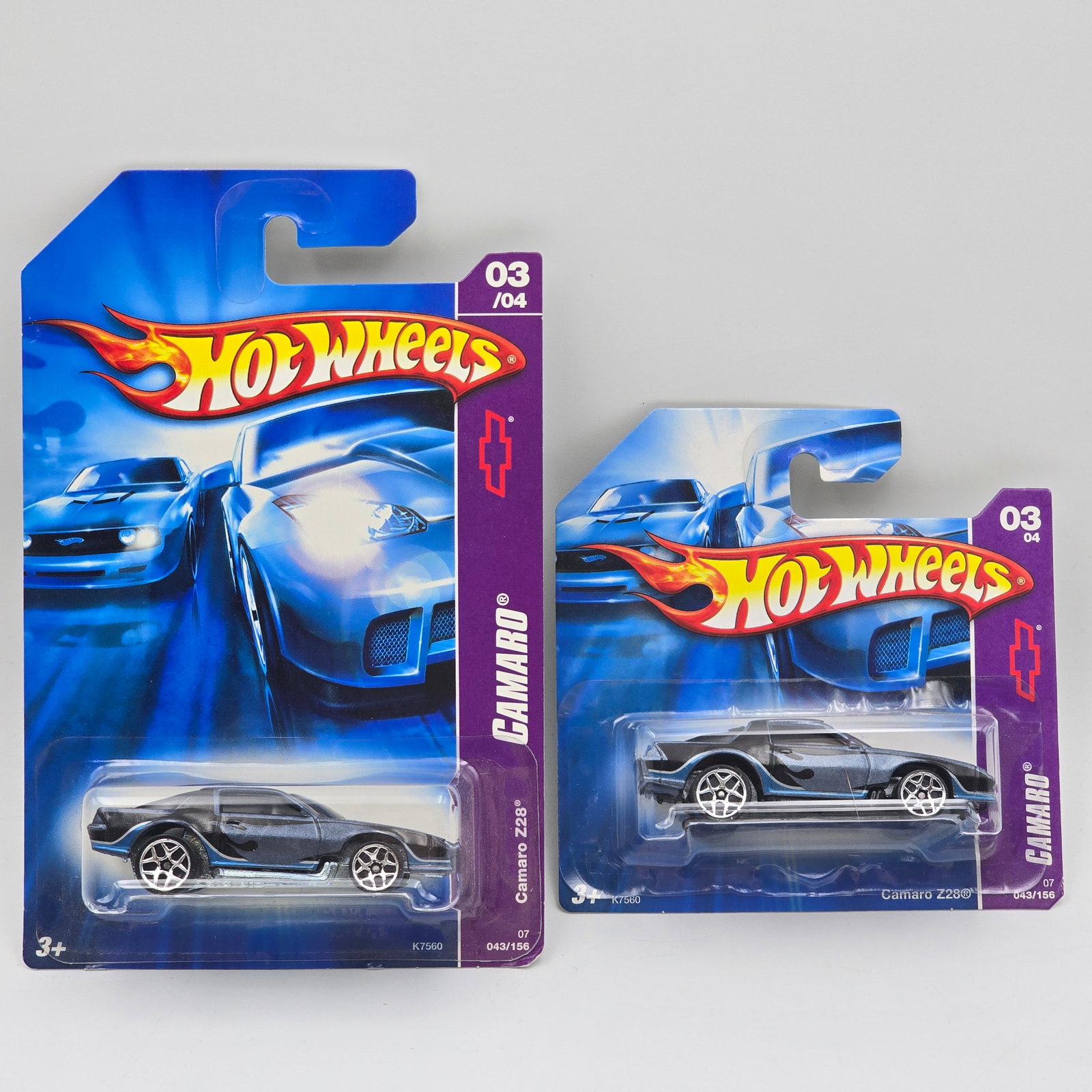 Hot Wheels Camaro Z28 Pair: Hot Wheels Blue Camaro Z28 Pair Base variation and card variation Cars appear to be in good condition with no issues of note Cards are in good shape, may have minor edge dings in spots, blisters are c