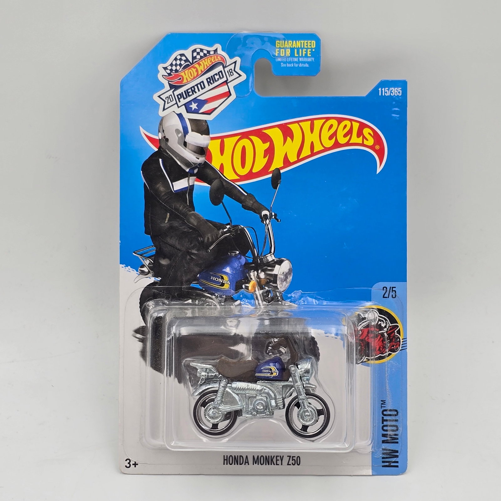 Hot Wheels Honda Monkey 250: Hot Wheels Dark Blue 2018 Puerto Rico stickered card variation HW Moto Honda Monkey 250 Car appears to be good condition with no issues of note Card is good shape, may have minor edge dings in s