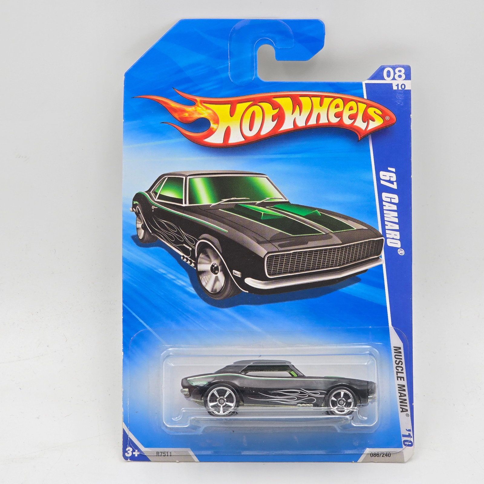 Hot Wheels 67 Camaro: Hot Wheels black 10 Muscle Mania 67 Camaro This has a painted motor Car appears to be in good condition with no issues of note Card is in good shape, may have minor edge dings in spots, blister 