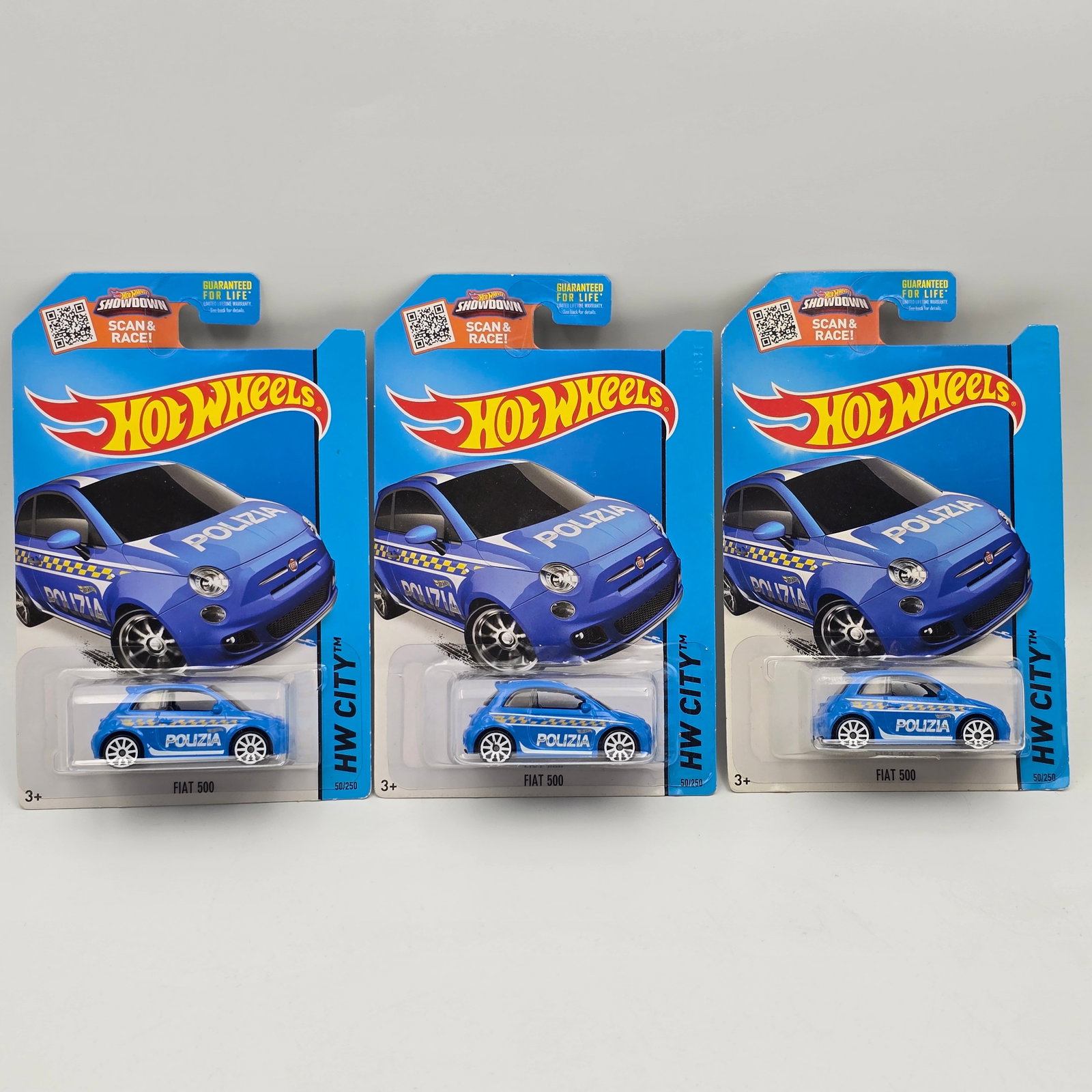 Hot Wheels FIAT 500 lot of 3: Hot Wheels HW City Series FIAT 500 Polizia lot of 3 all three have the treasure hunt message on the card, this is a card error as this was not a TH Cars appear to be in good condition with no issues o
