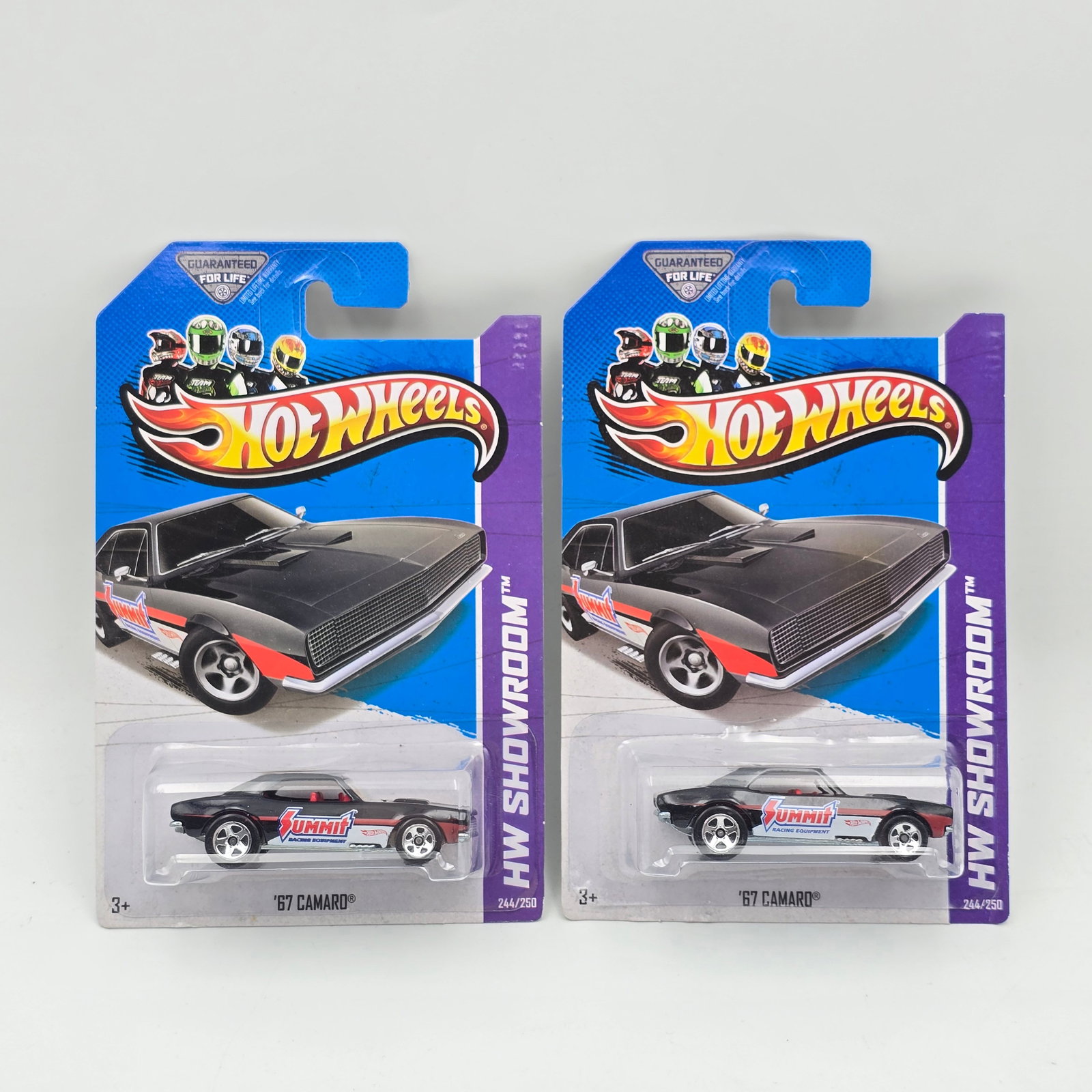 Hot Wheels 67 Camaro Pair: Hot Wheels HW Showroom Summit 67 Camaro pair casting and interior variation No door handle body, Hot Wheels logo base, high dash interior and low dash interior Cars appear to be in good conditio