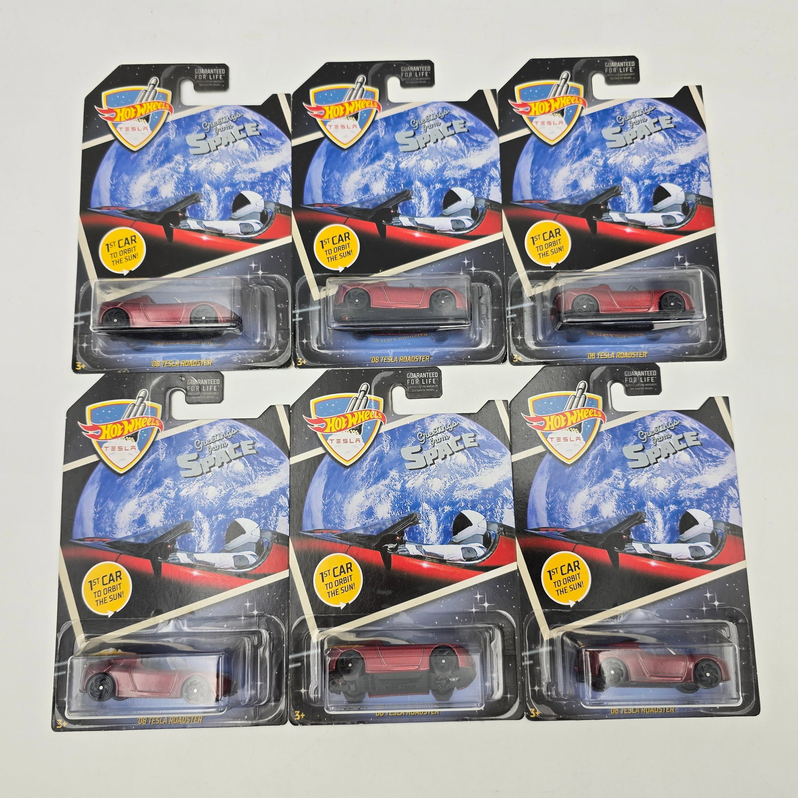 Hot Wheels Tesla lot of 6: Hot Wheels Greetings from Space Tesla lot of 6 These appear to be identical as seen Cars appear to be in good condition with no issues of note Cards are in good shape, may have edge dings in spots, bl