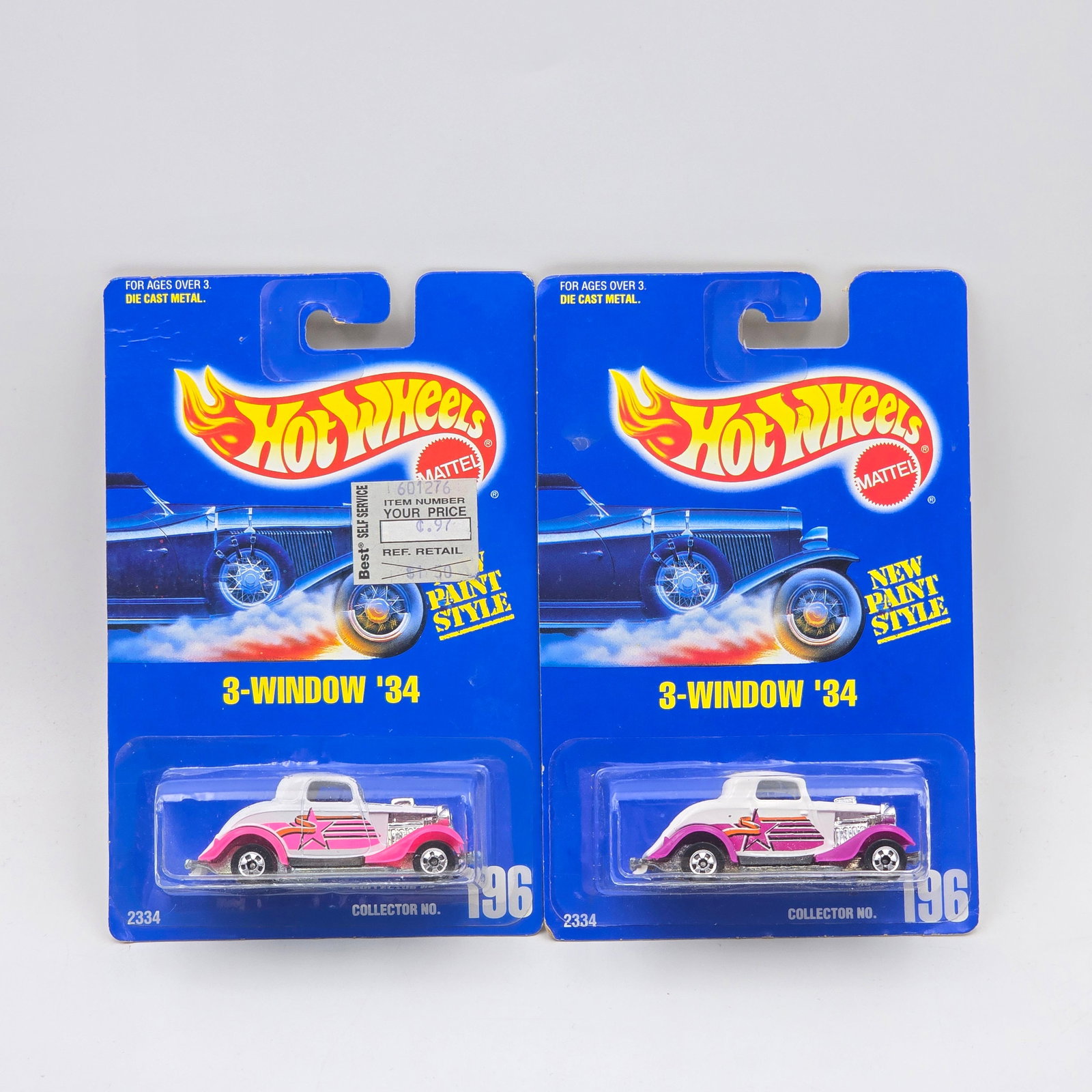 Hot Wheels 3-Window 34 Pair: Hot Wheels pink 3-window 34 pair Both have all small basic wheels, 1 has pink tampos and fenders the other has purple tampos and fenders Cars appear to be excellent to near mint with no issues of note