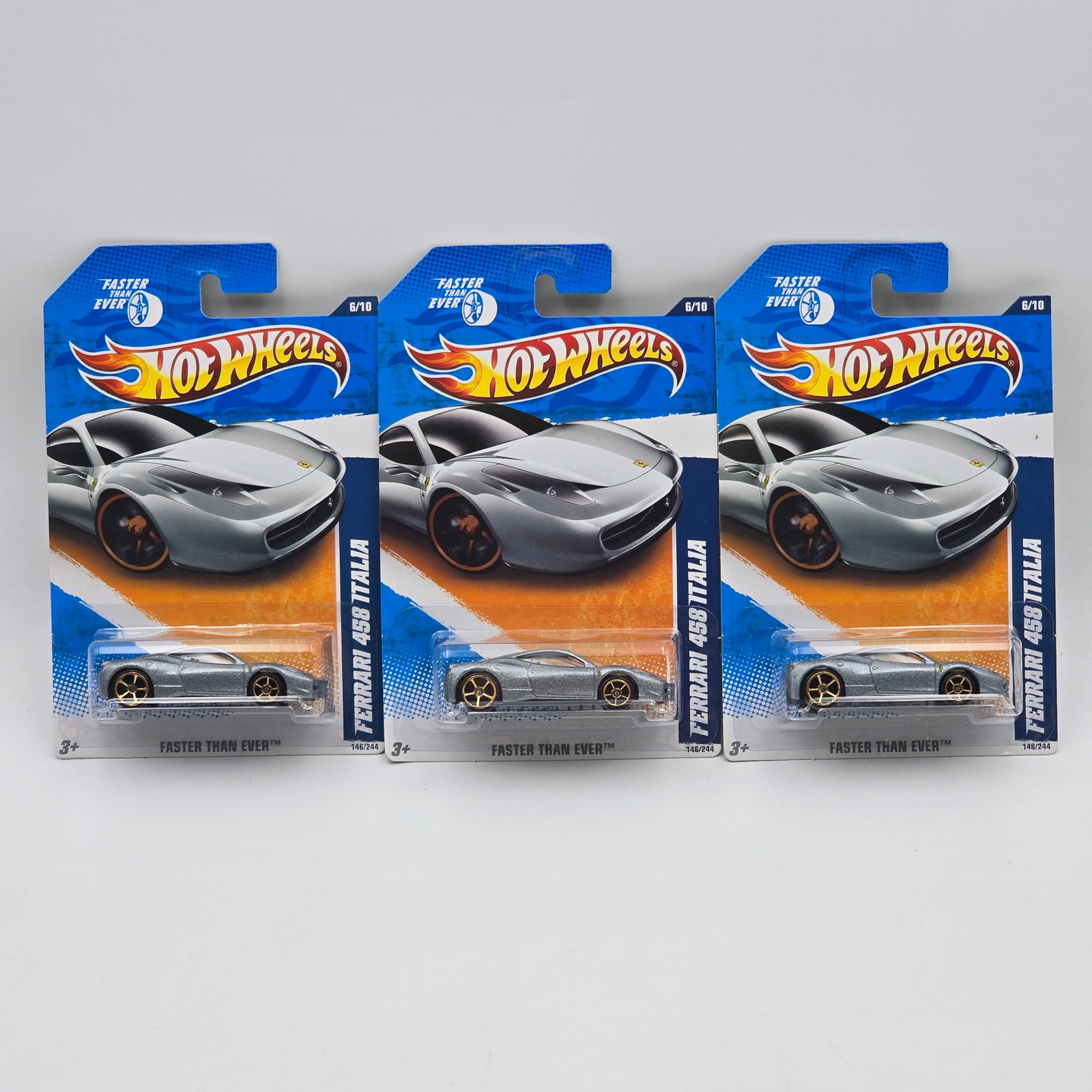 Hot Wheels Ferrari Italia lot of 3: Hot Wheels Faster than ever silver Ferrari 458 Italia lot of 3 wheel variations (faster than ever copper OH5's with nickel plated axels) All appear to be near identical though they may be slight
