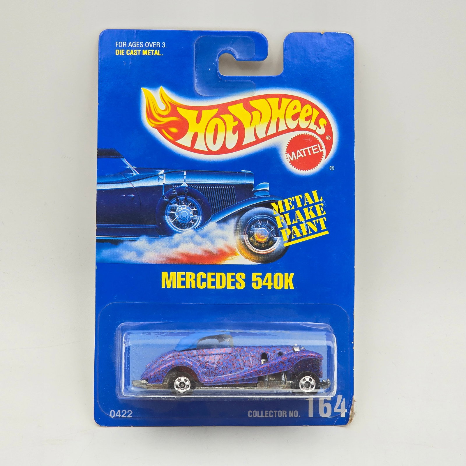Hot Wheels Mercedes 540K: Hot Wheels Blue Card #164 Mercedes 540K Car is a packaged unspun and a very rare factory error to find on the pegs!! Car appears to be excellent to near mint with no issues of note Card is go