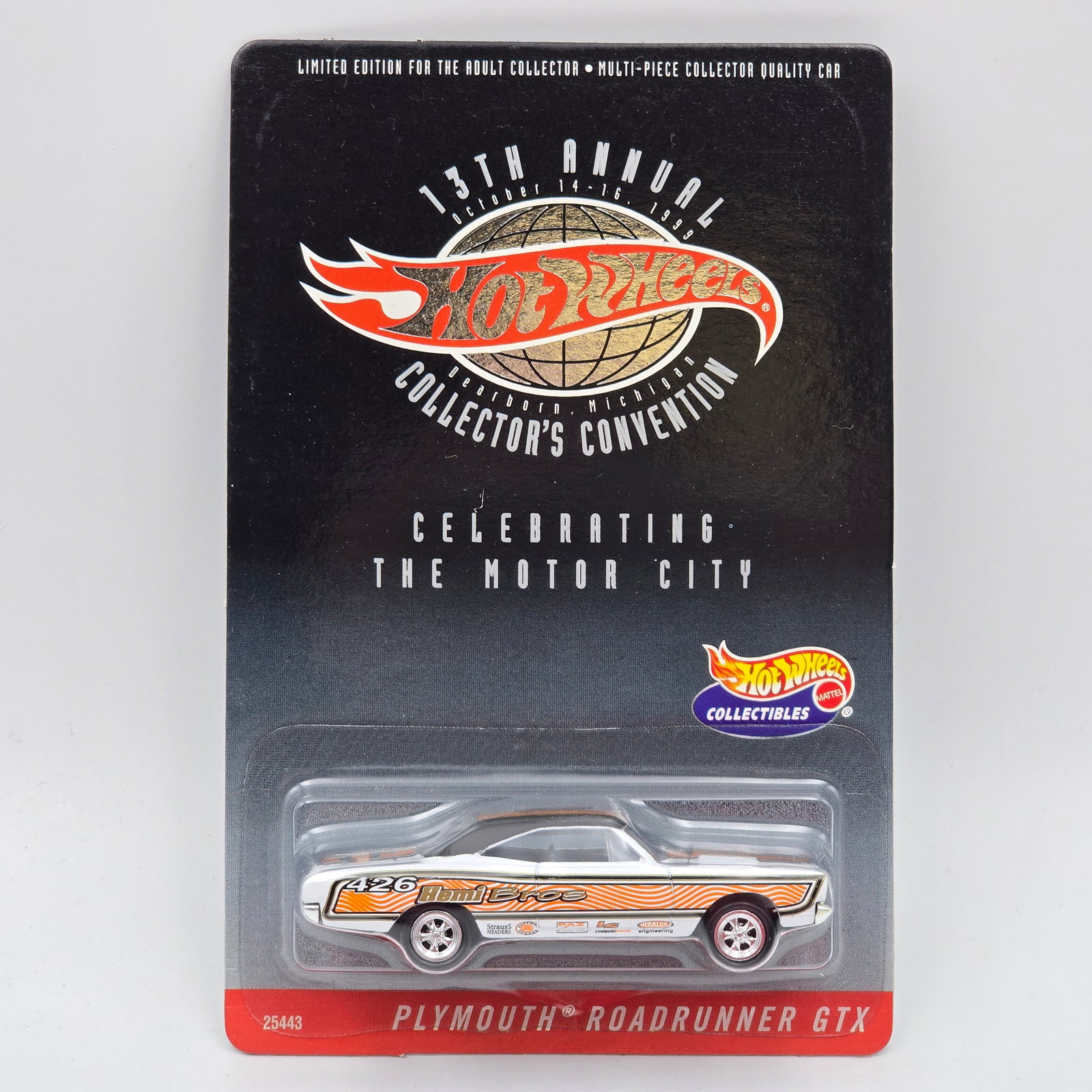 Hot Wheels Convention Roadrunner: Hot Wheels 13th Collectors Convention 46 Plymouth Roadrunner GTX Car appears to be excellent to near mint with no issues of note Card is excellent but may have edge dings and/or wear in spots, blister